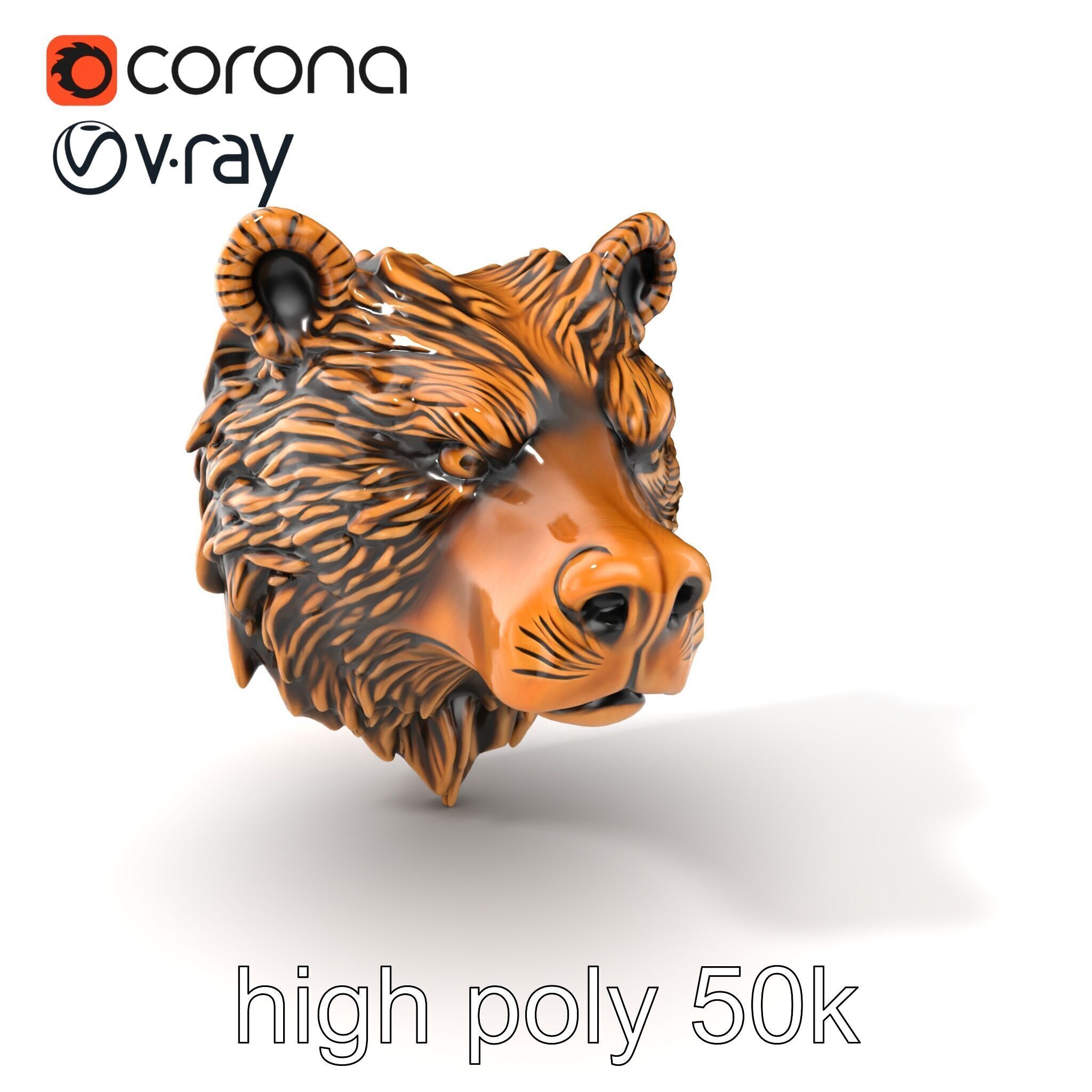 Enigmatic Bear Head Door Knocker Bronze model pack Low-poly 3D model_2