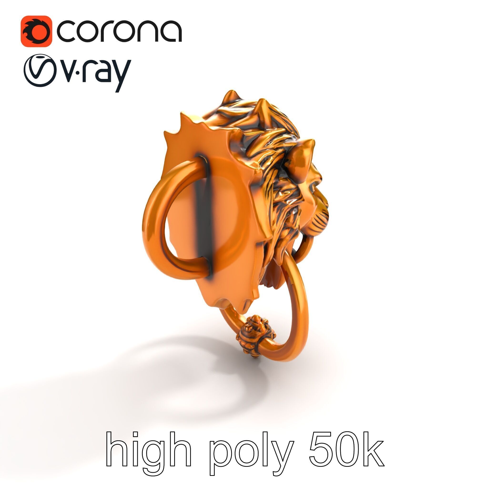 Malevolent Lion Head Door Knocker Bronze model pack Low-poly 3D model_12