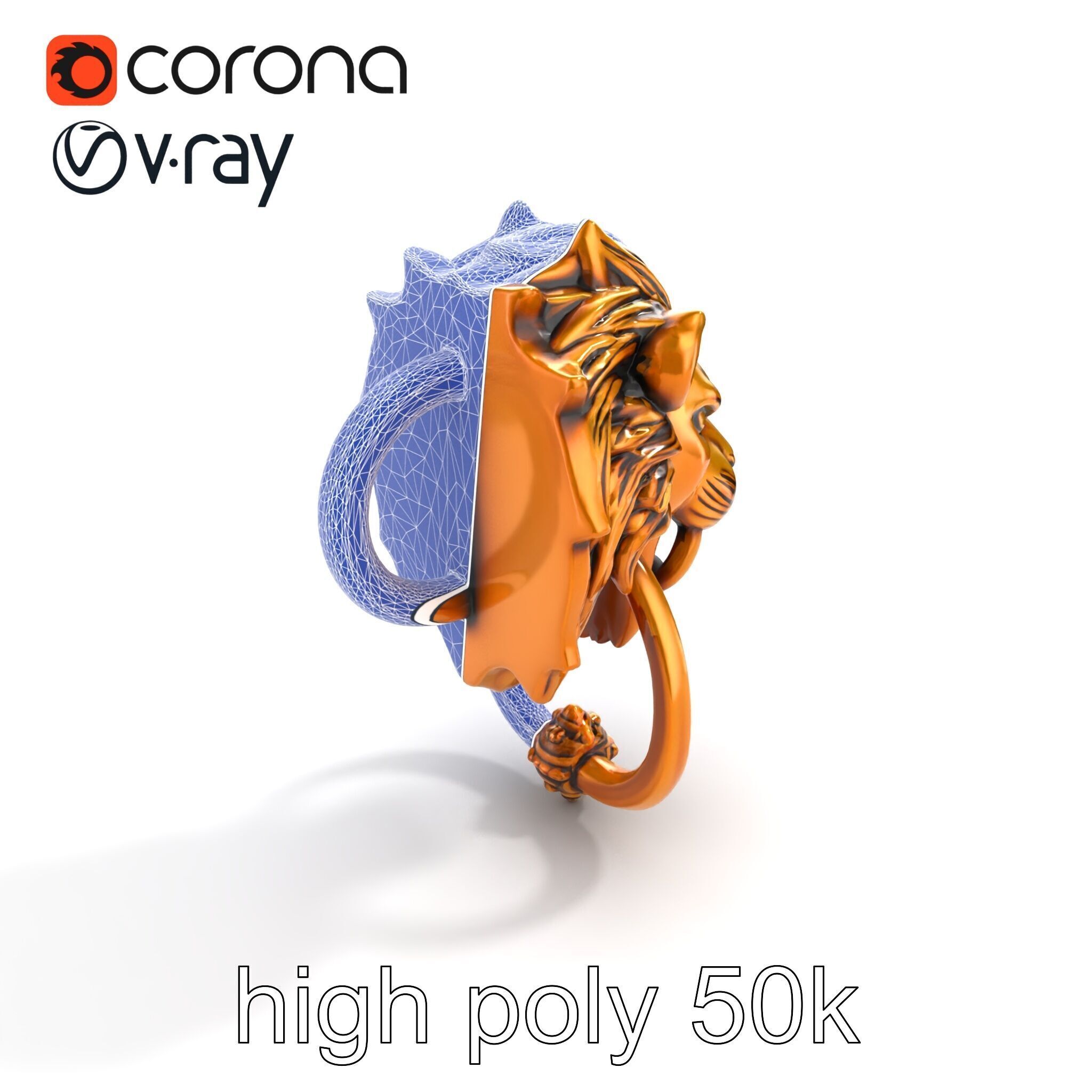 Malevolent Lion Head Door Knocker Bronze model pack Low-poly 3D model_19