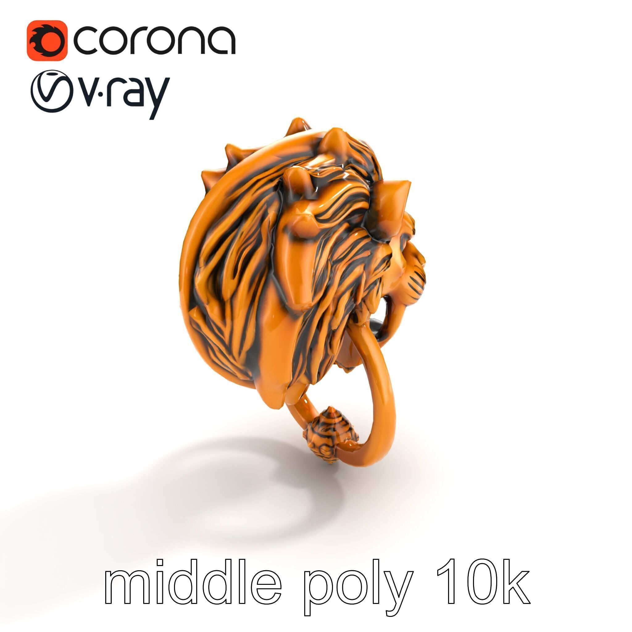 Malevolent Lion Head Door Knocker Bronze model pack Low-poly 3D model_8