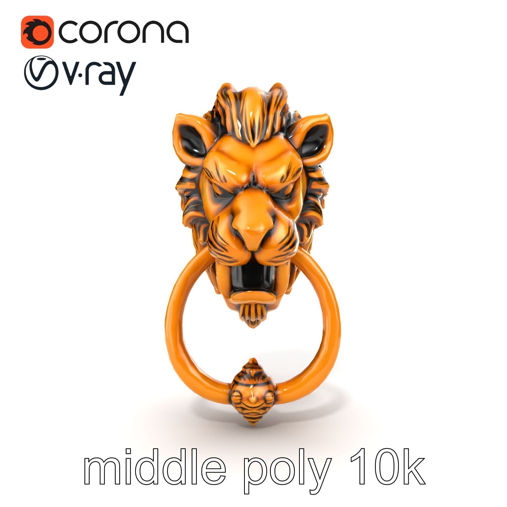 Malevolent Lion Head Door Knocker Bronze model pack Low-poly 3D model_17