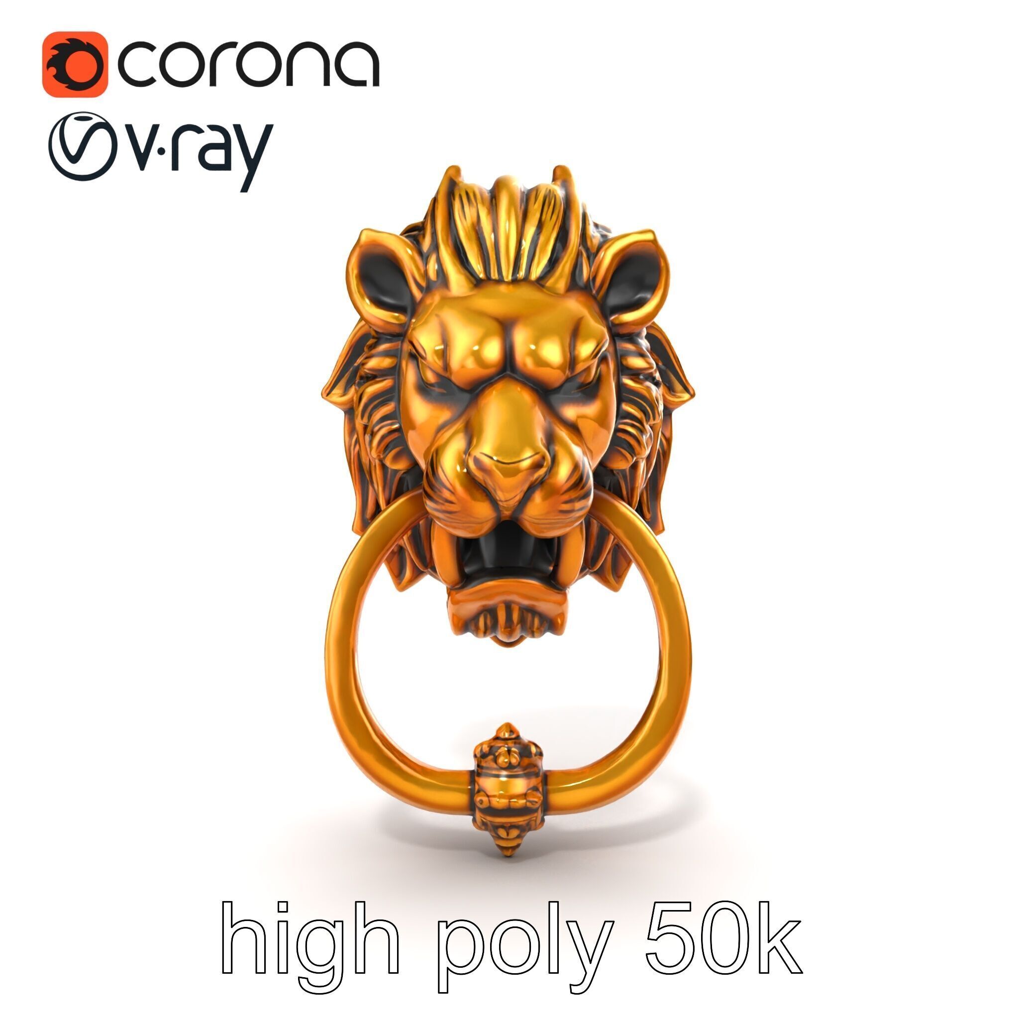 Malevolent Lion Head Door Knocker Bronze model pack Low-poly 3D model_14