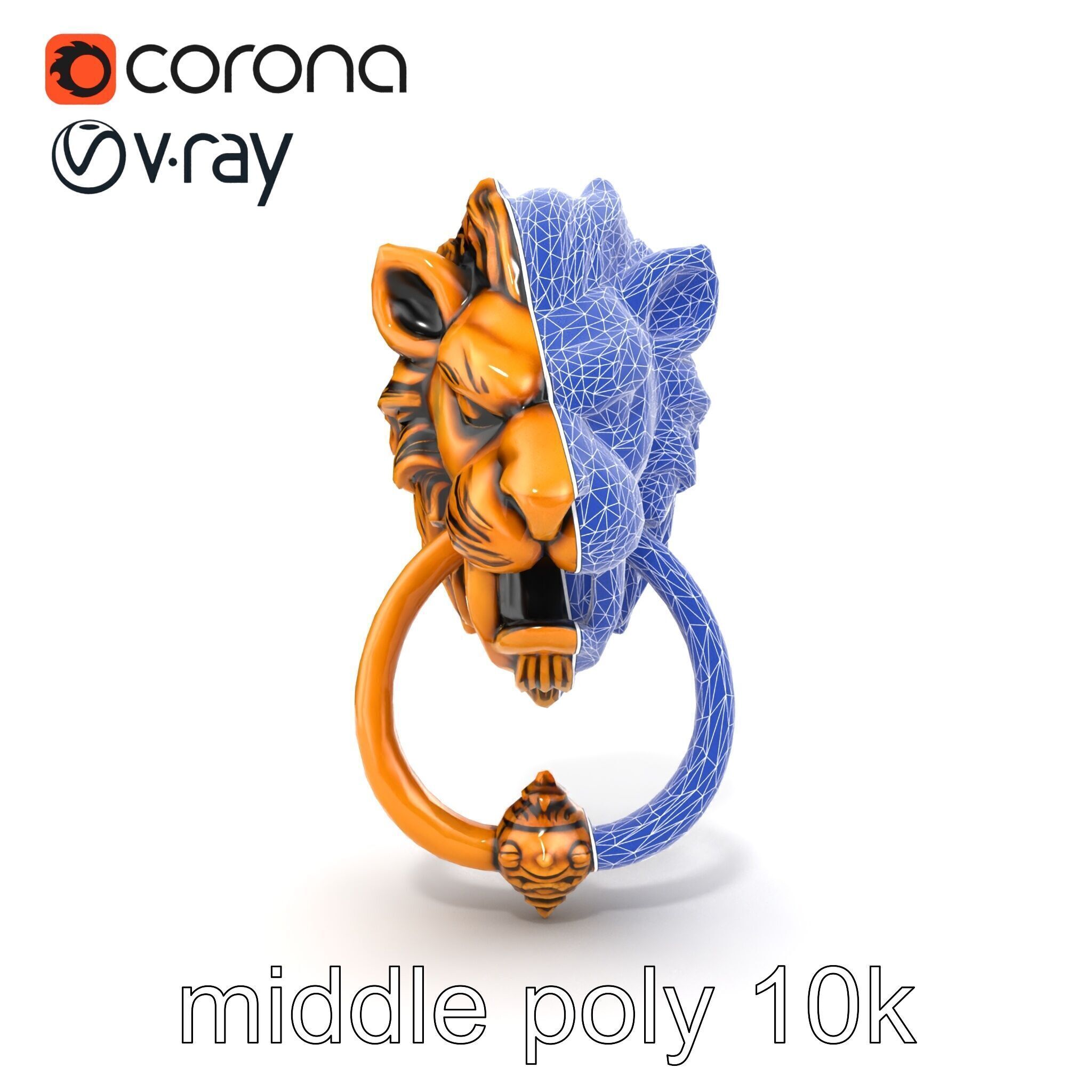 Malevolent Lion Head Door Knocker Bronze model pack Low-poly 3D model_32