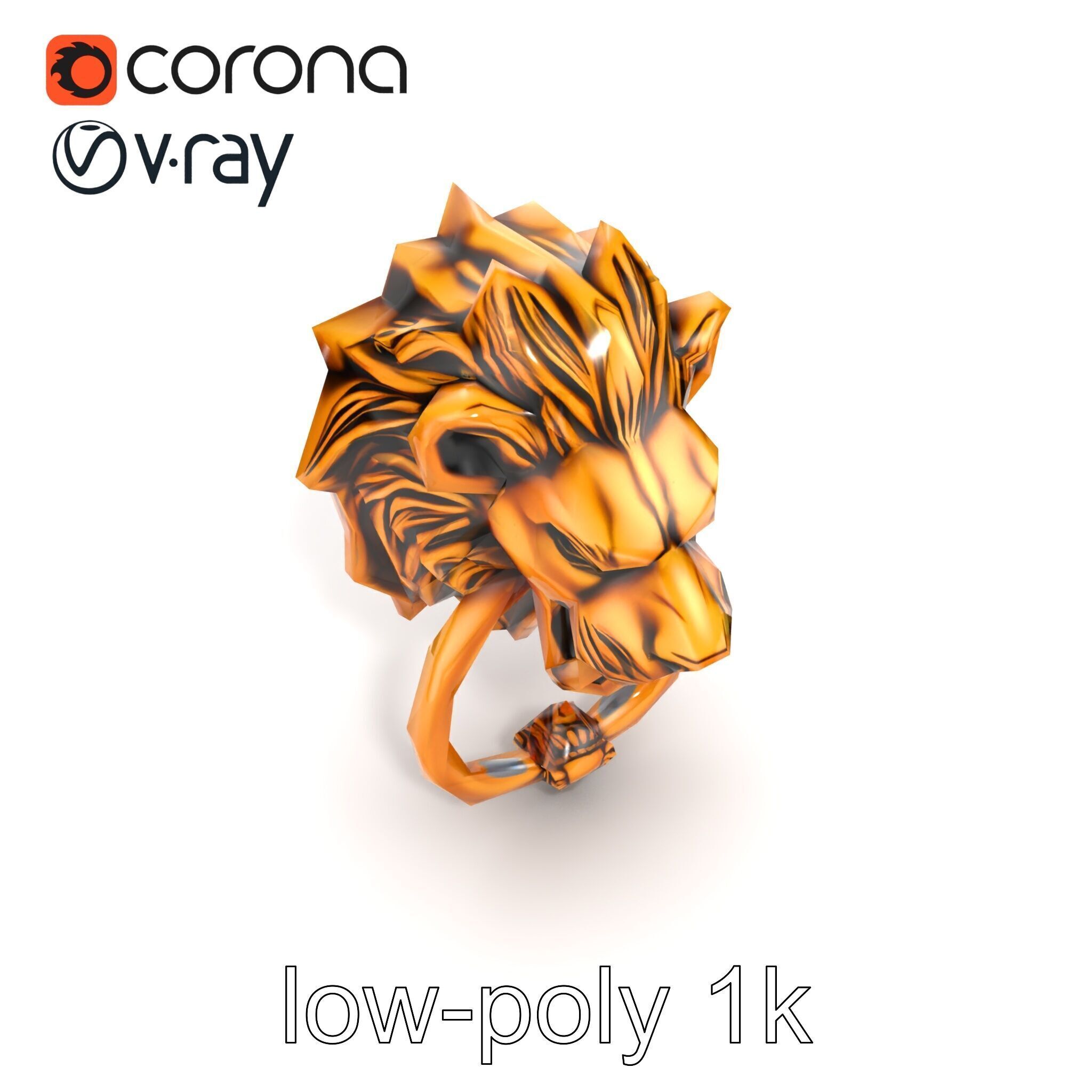 Malevolent Lion Head Door Knocker Bronze model pack Low-poly 3D model_13