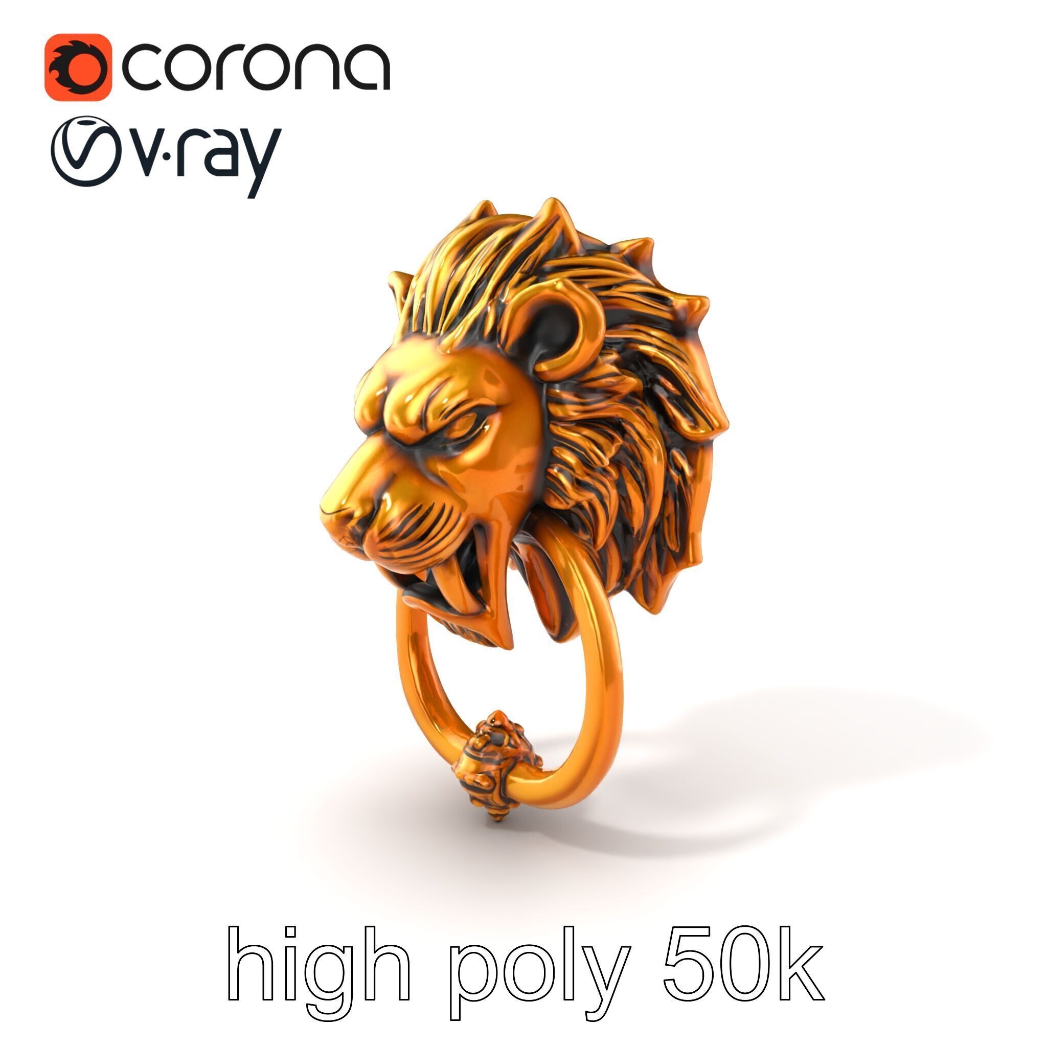 Malevolent Lion Head Door Knocker Bronze model pack Low-poly 3D model_2