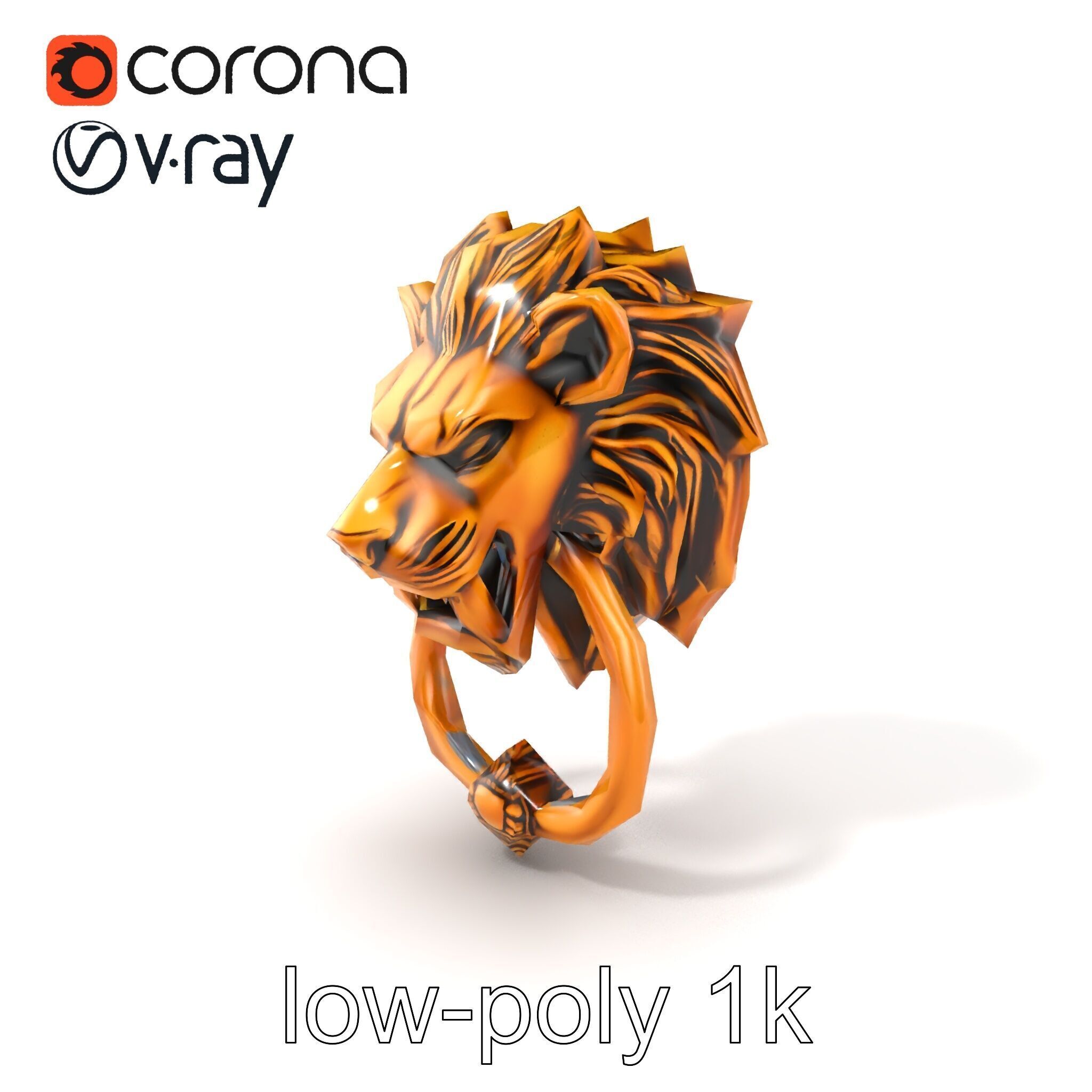 Malevolent Lion Head Door Knocker Bronze model pack Low-poly 3D model_5