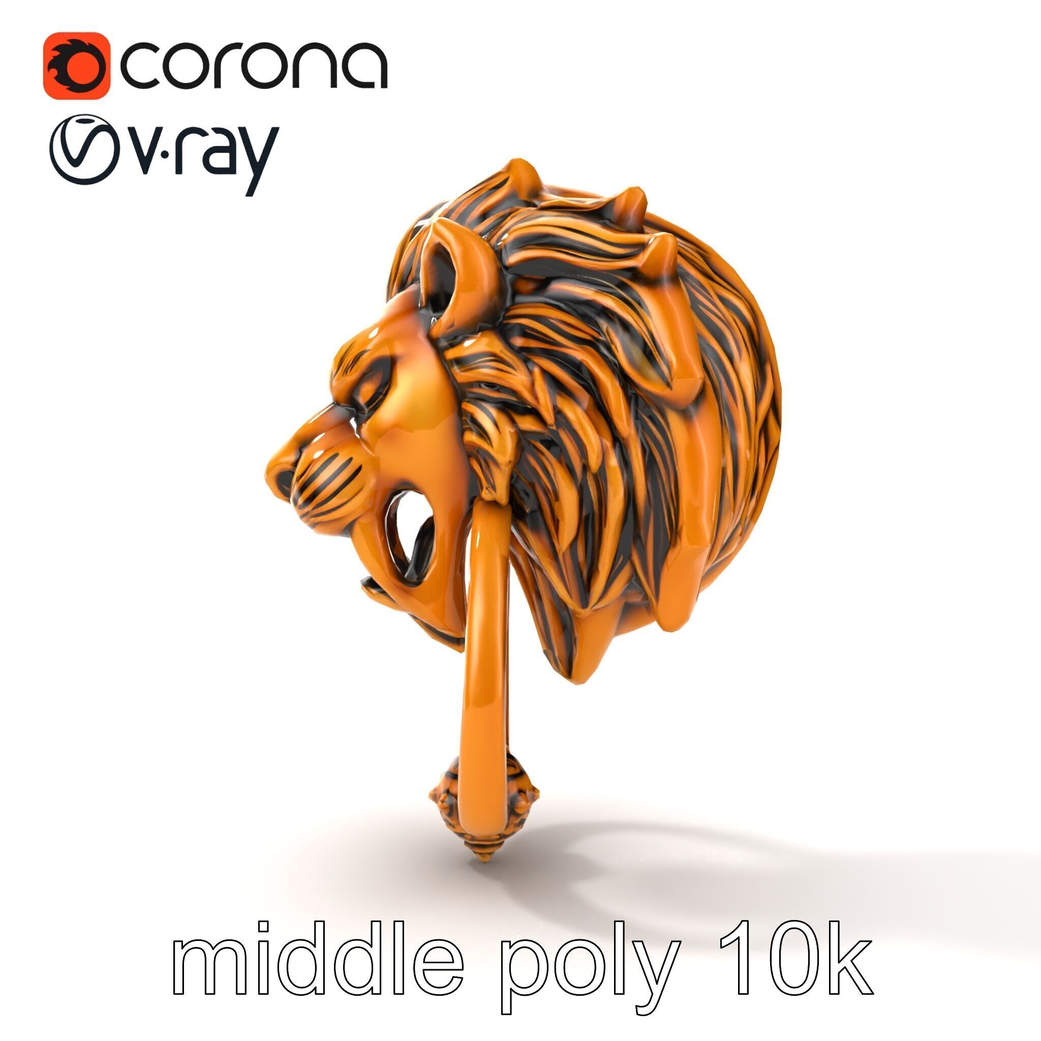Malevolent Lion Head Door Knocker Bronze model pack Low-poly 3D model_16