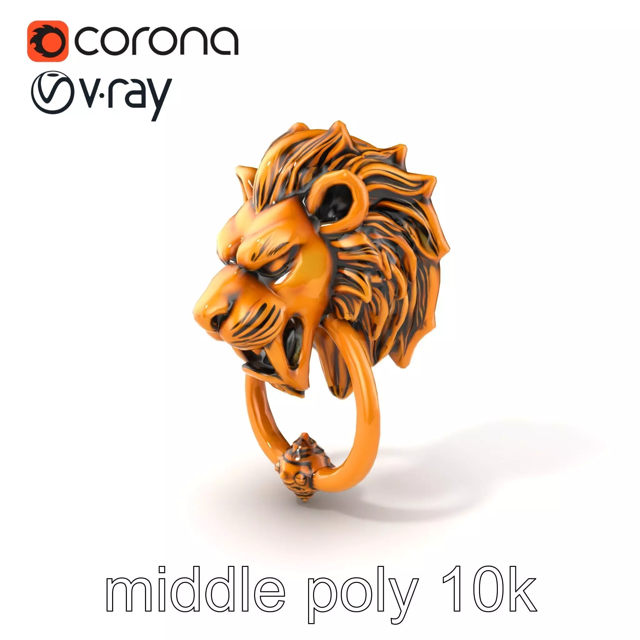 Malevolent Lion Head Door Knocker Bronze model pack Low-poly 3D model_0