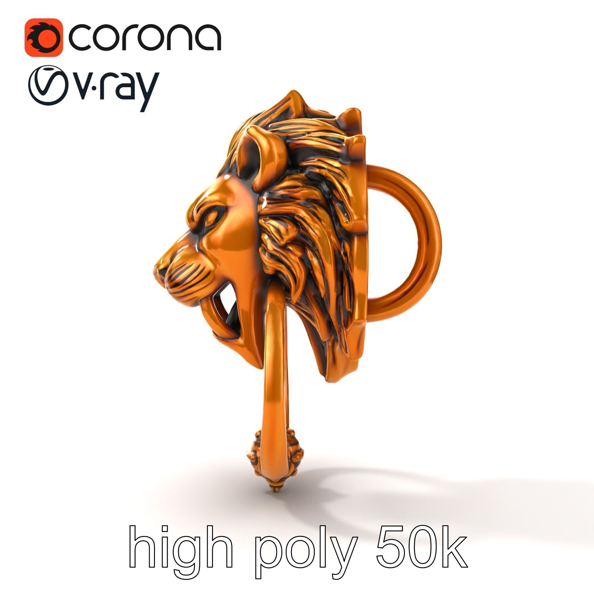 Malevolent Lion Head Door Knocker Bronze model pack Low-poly 3D model_30
