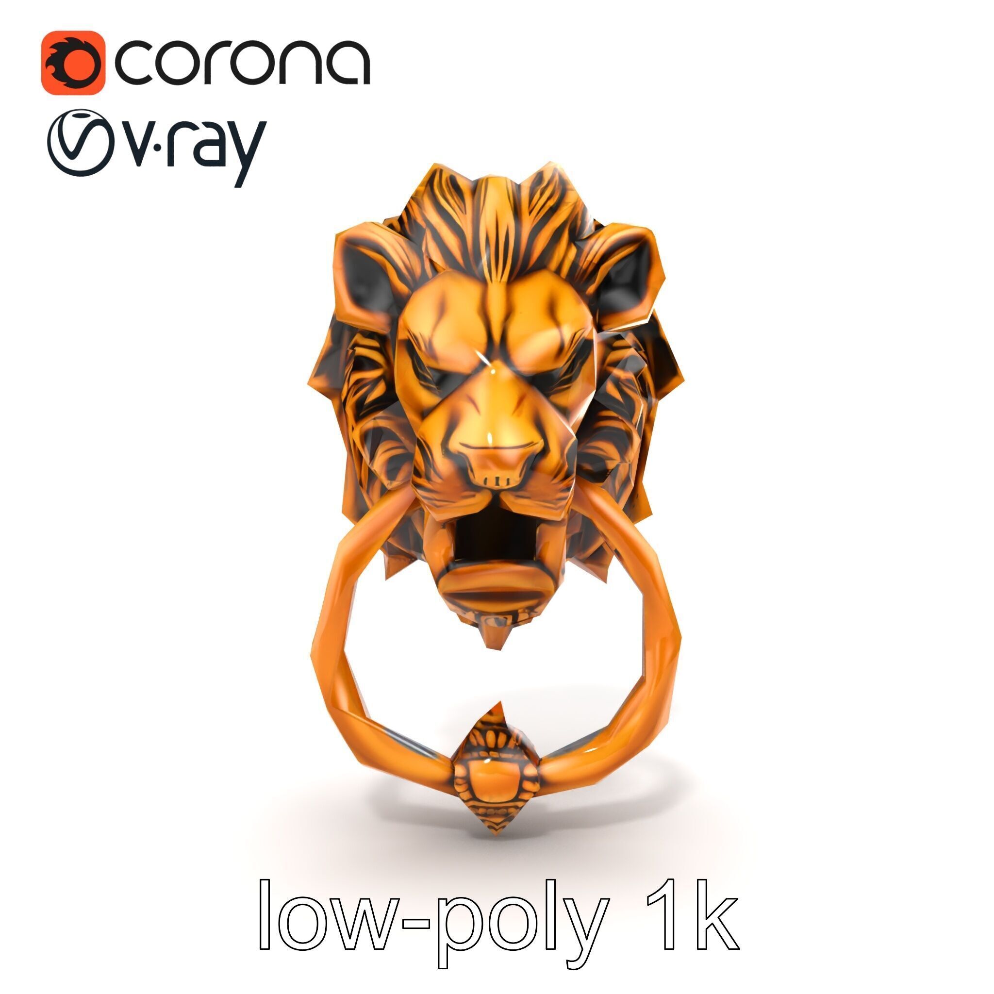 Malevolent Lion Head Door Knocker Bronze model pack Low-poly 3D model_20