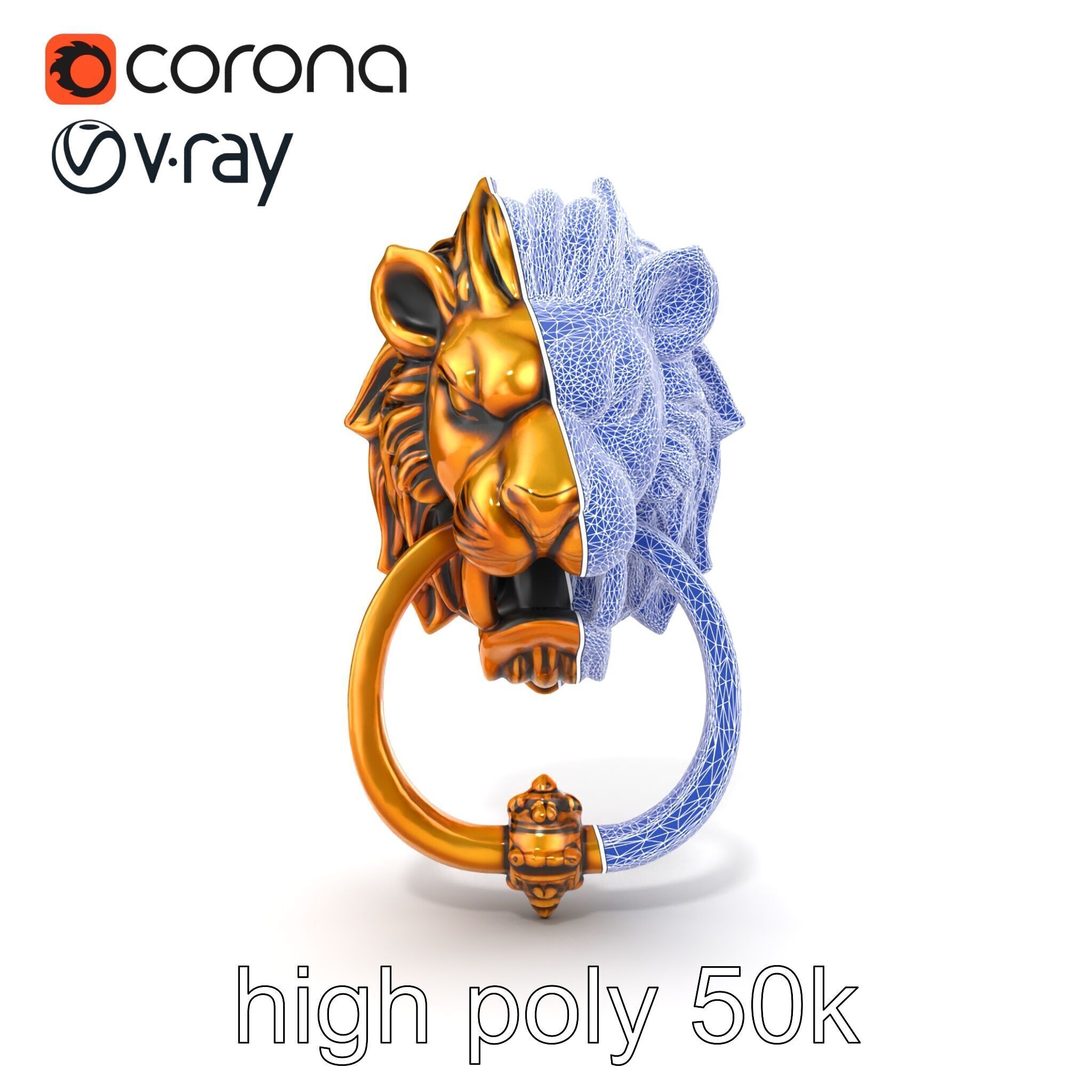 Malevolent Lion Head Door Knocker Bronze model pack Low-poly 3D model_23