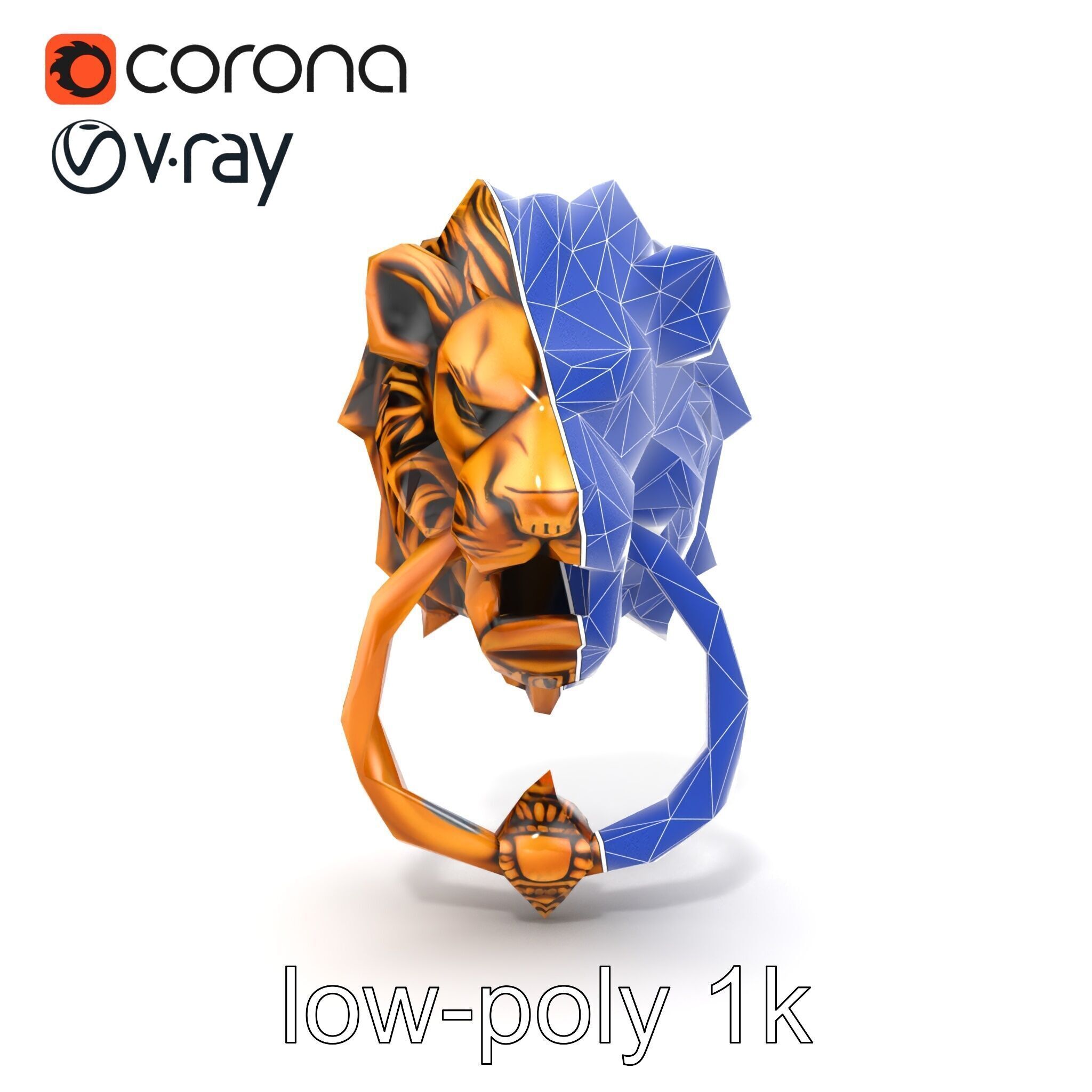 Malevolent Lion Head Door Knocker Bronze model pack Low-poly 3D model_21