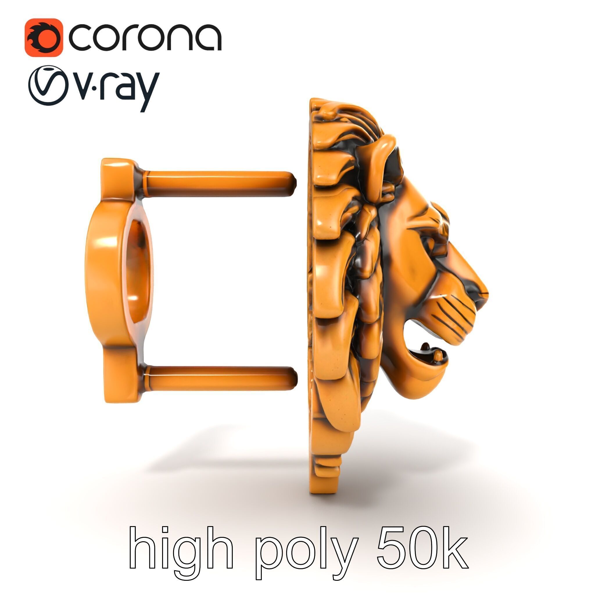 Lion Head Door Handle Sculpture model pack Low-poly 3D model_65