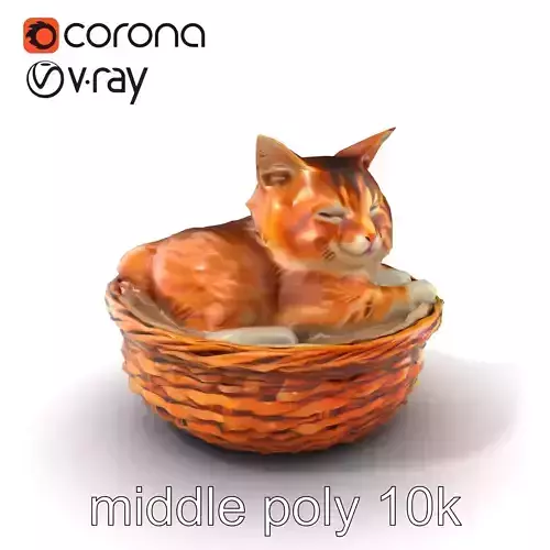 Peaceful Cat in Woven Basket model pack Low-poly 3D model