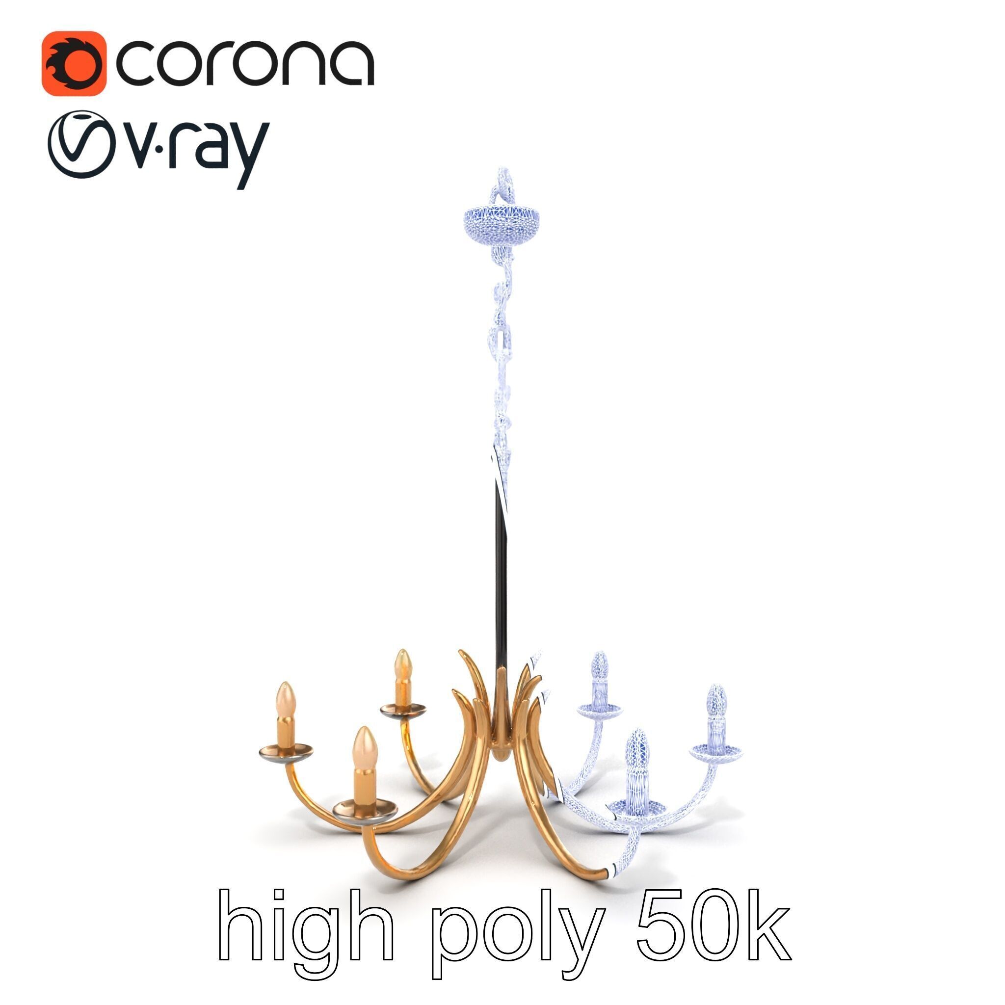 Bronze Chandelier Exaggerated Curves Design Model Pack Low-poly 3D model_21