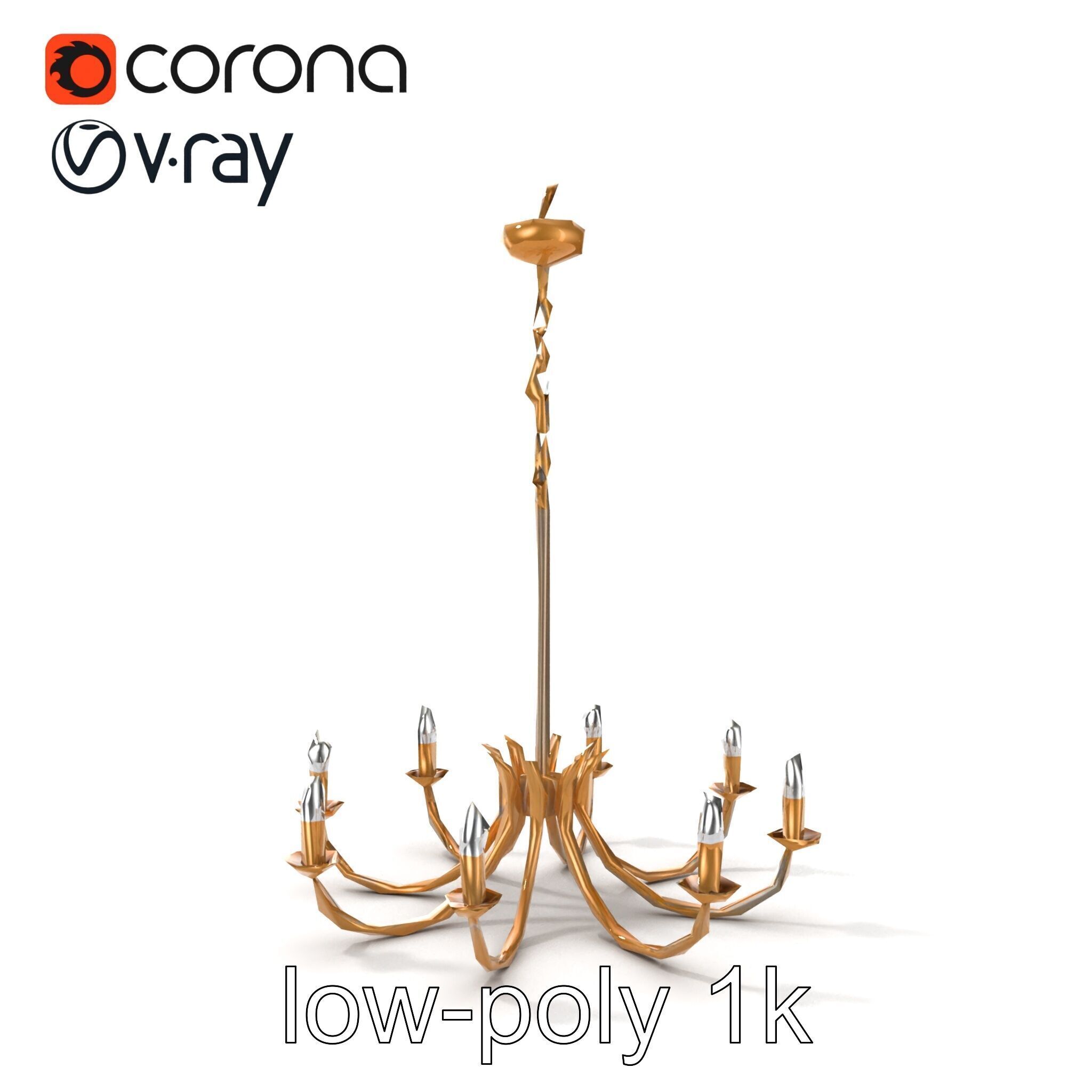Bronze Chandelier Exaggerated Curves Design Model Pack Low-poly 3D model_25