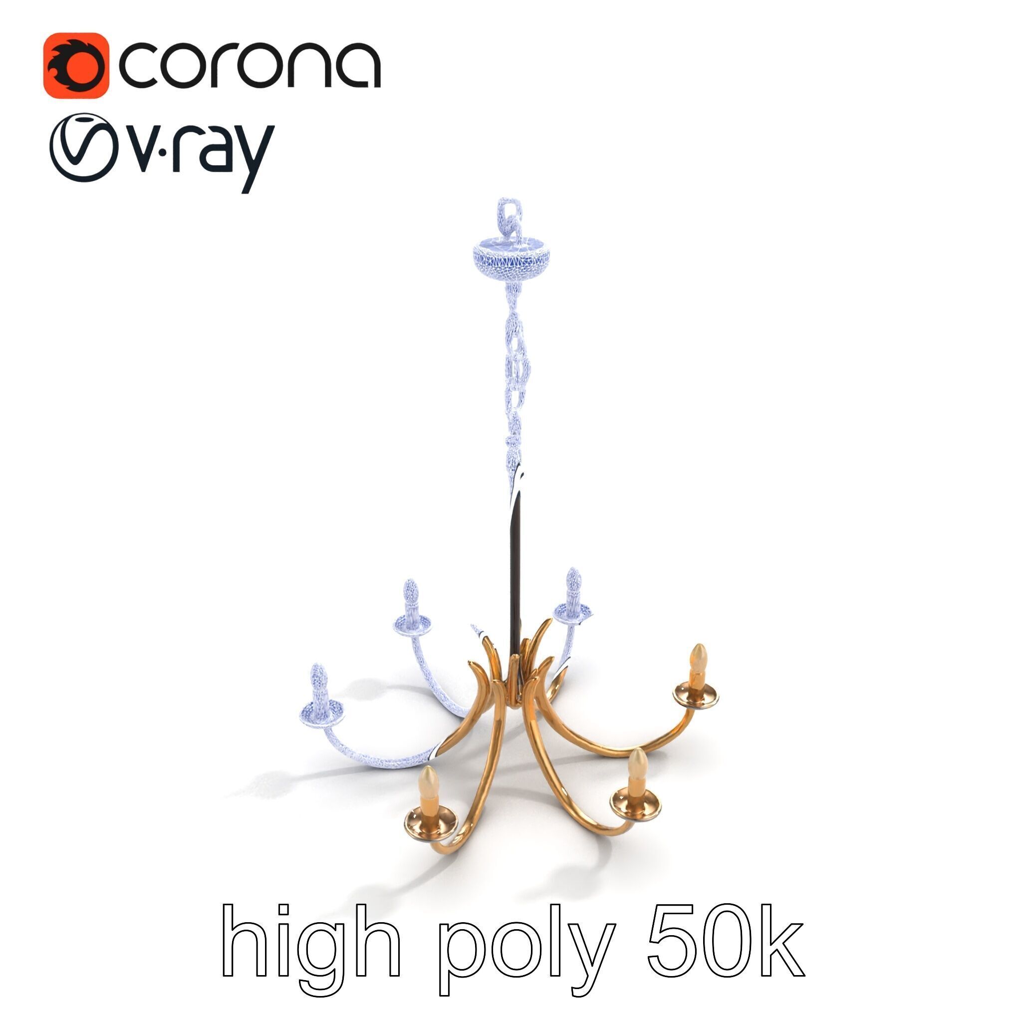Bronze Chandelier Exaggerated Curves Design Model Pack Low-poly 3D model_28