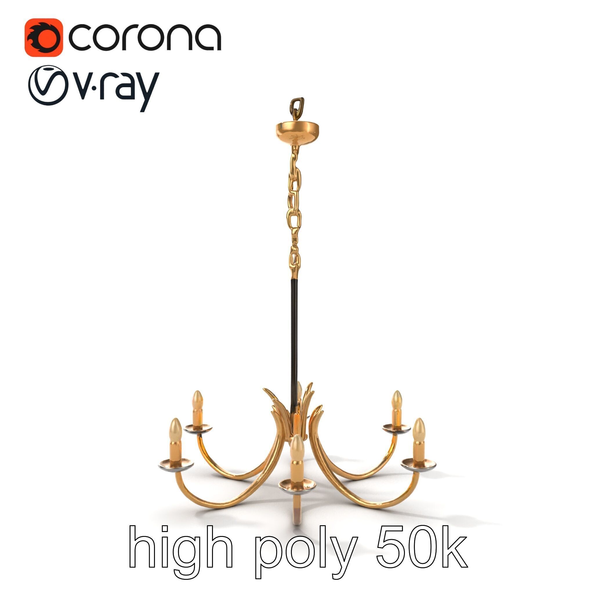 Bronze Chandelier Exaggerated Curves Design Model Pack Low-poly 3D model_16