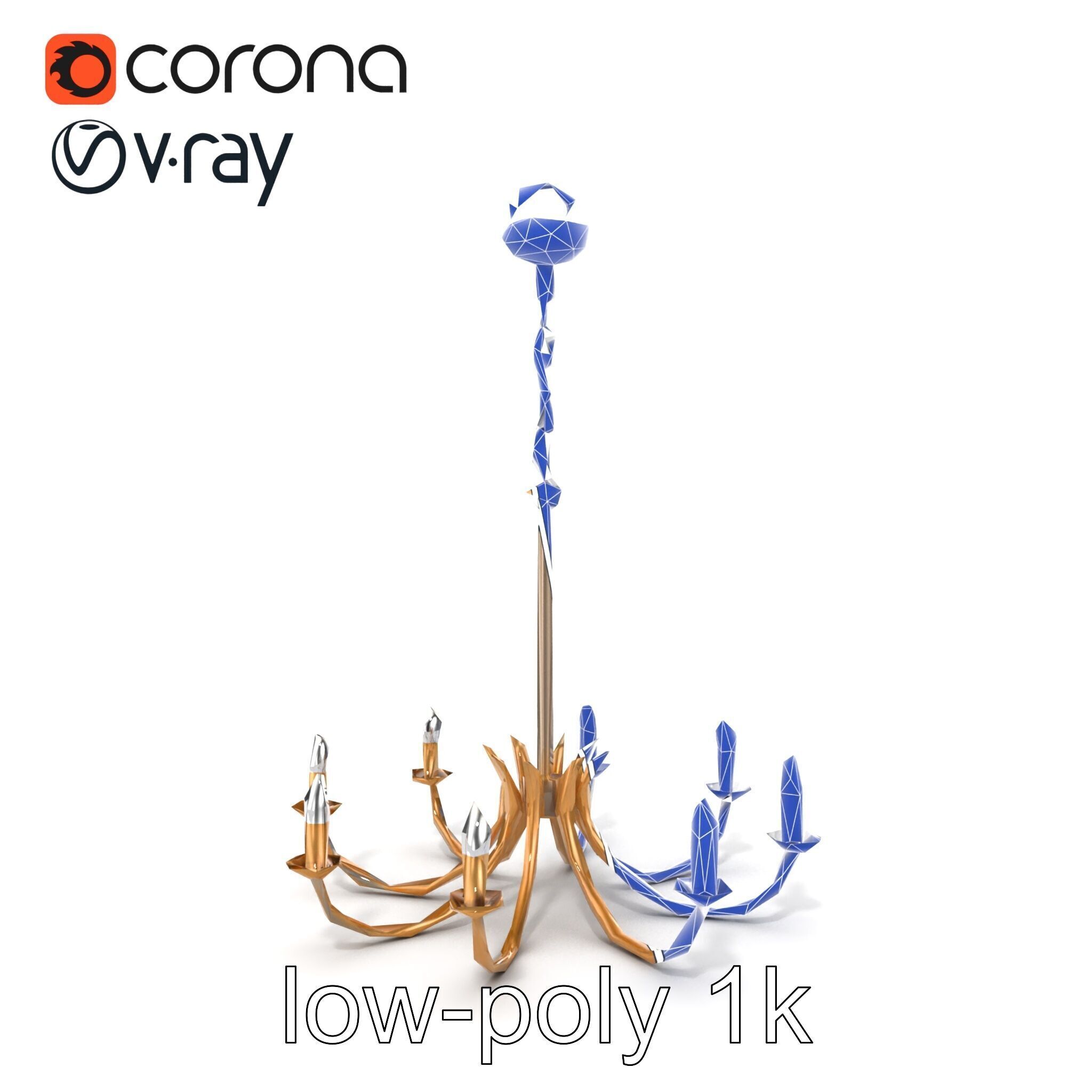 Bronze Chandelier Exaggerated Curves Design Model Pack Low-poly 3D model_30