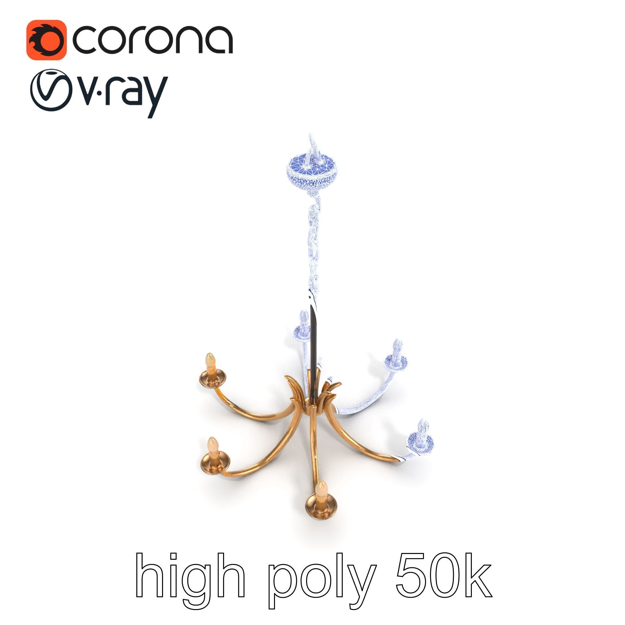 Bronze Chandelier Exaggerated Curves Design Model Pack Low-poly 3D model_29