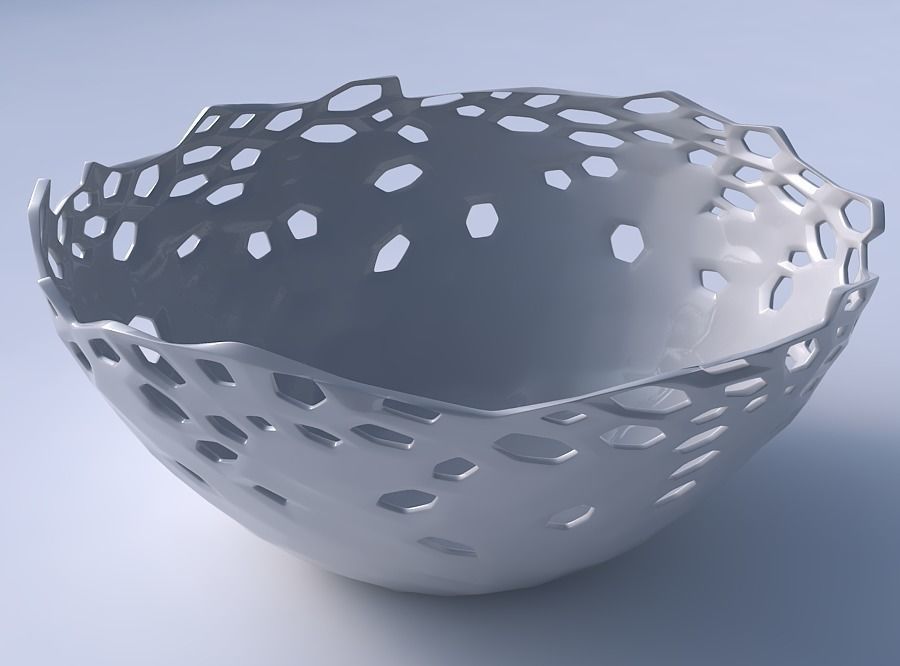 Bowl wide with twisted smooth crystal skin with holes 3D print model_3