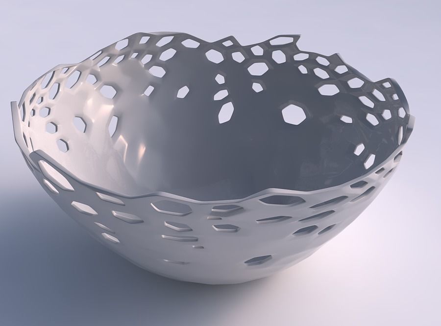 Bowl wide with twisted smooth crystal skin with holes 3D print model_0