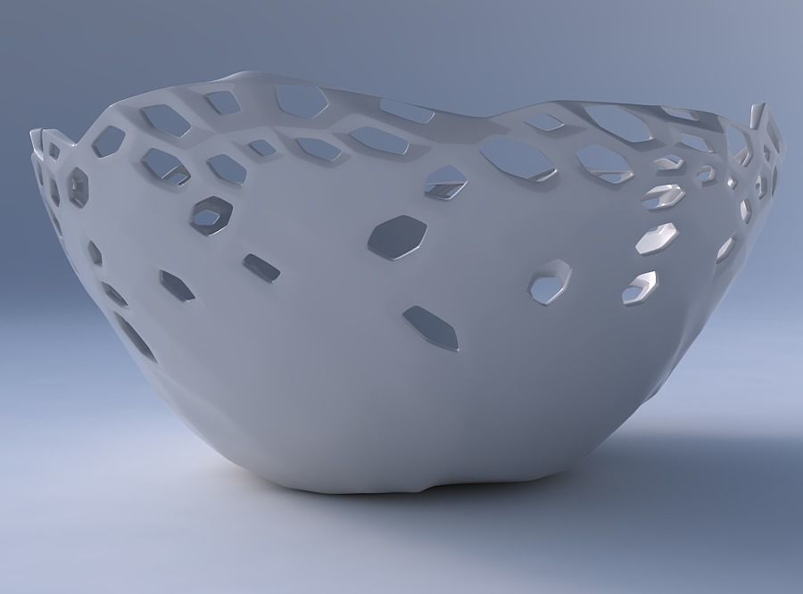 Bowl wide with twisted smooth crystal skin with holes 3D print model_4