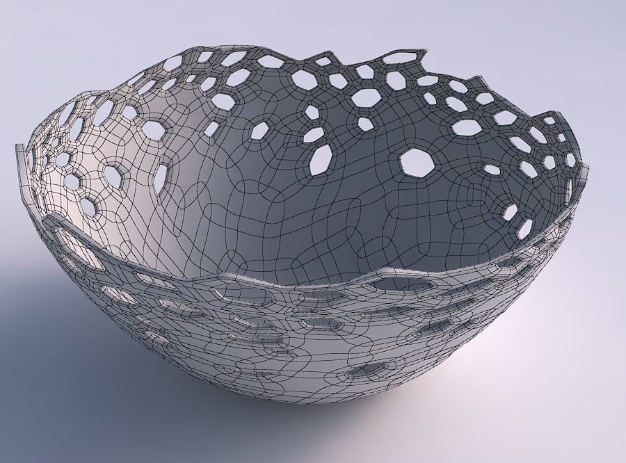 Bowl wide with twisted smooth crystal skin with holes 3D print model_5