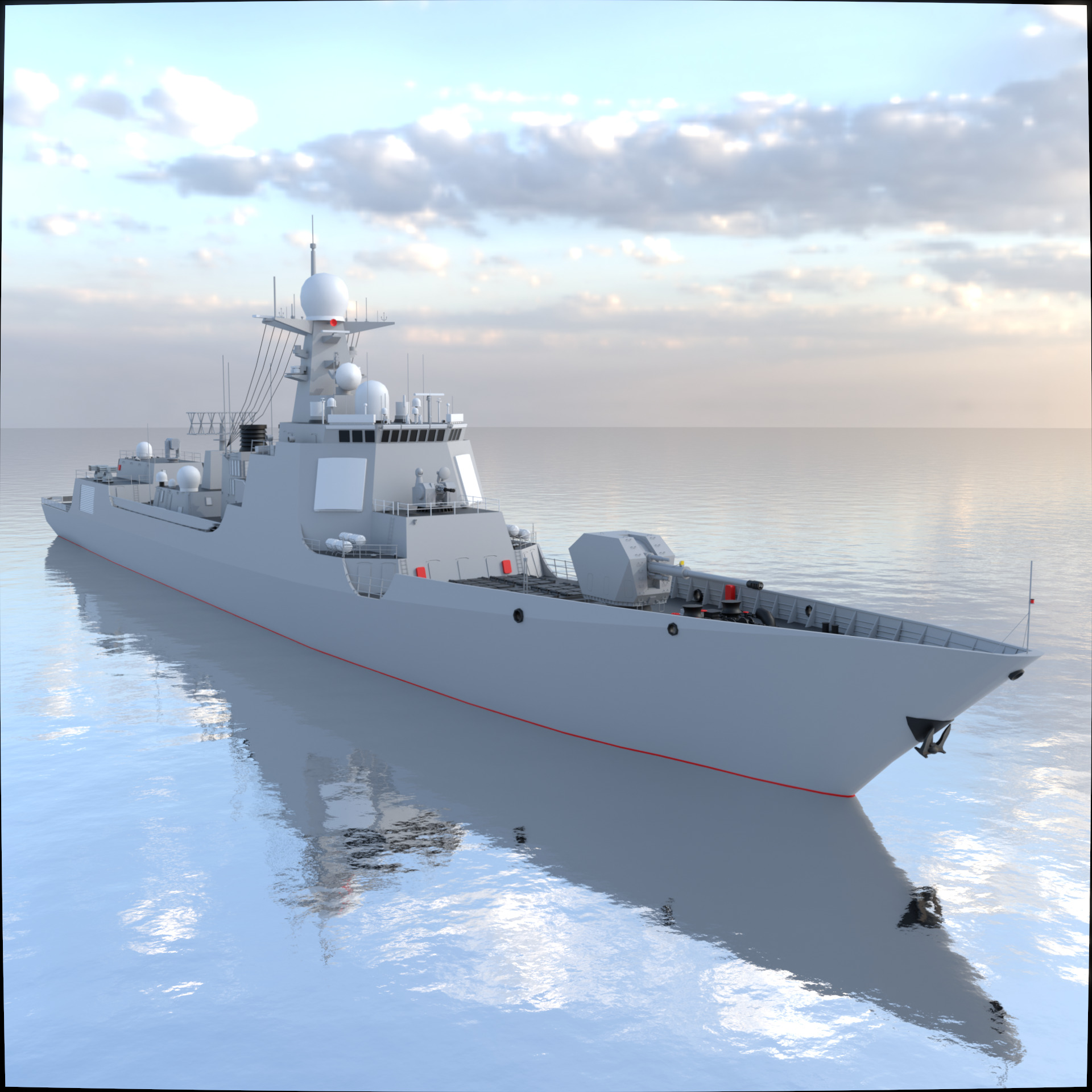 Chinese Navy Type 052D Low-poly 3D model_3