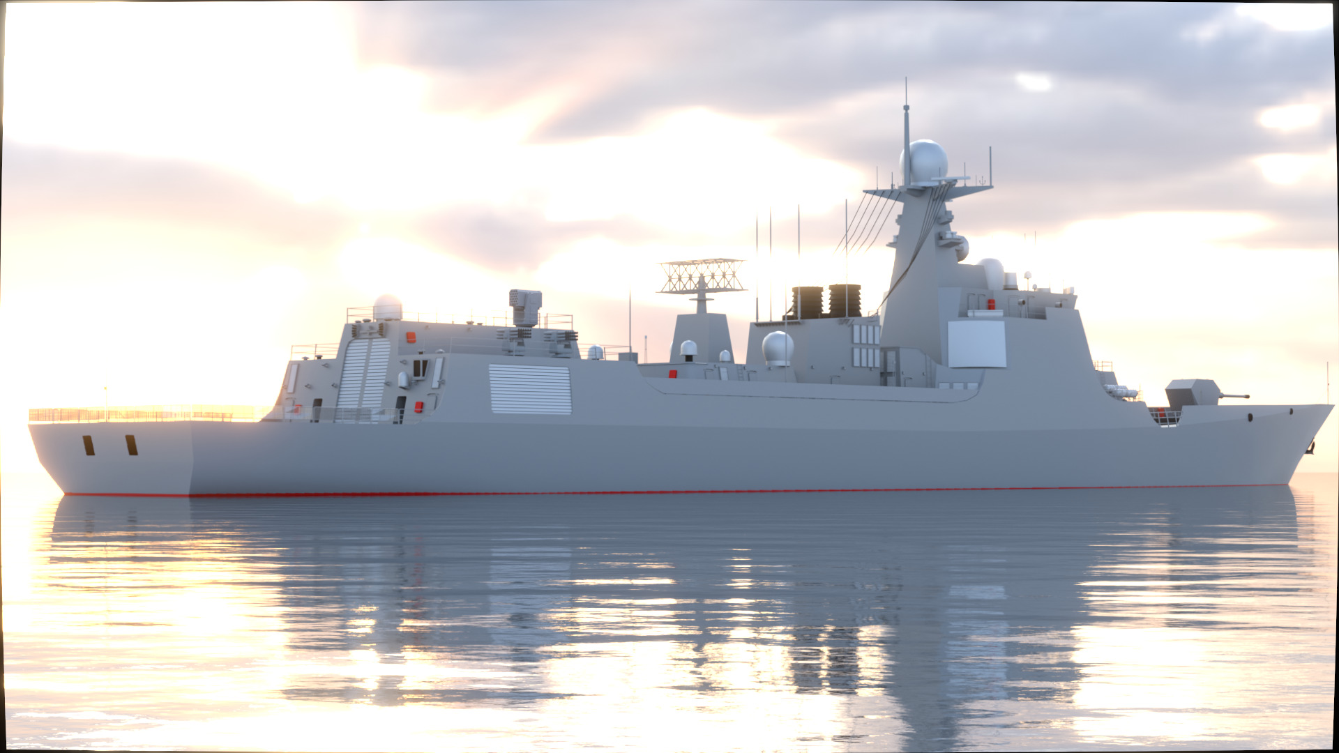 Chinese Navy Type 052D Low-poly 3D model_9