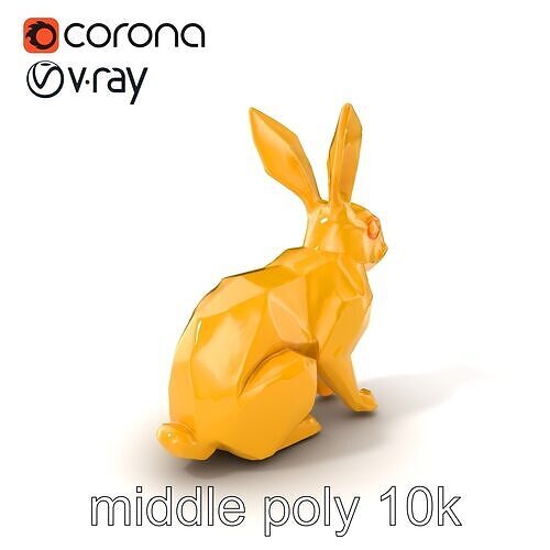 Gold Accented Polygonal Hare Sculpture model pack Low-poly 3D model