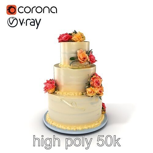 ThreeTier Wedding Cake with Flowers model pack Low-poly 3D model 2