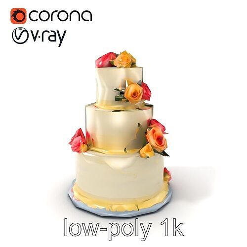 ThreeTier Wedding Cake with Flowers model pack Low-poly 3D model 5