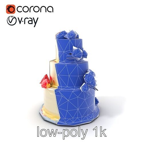 ThreeTier Wedding Cake with Flowers model pack Low-poly 3D model 7