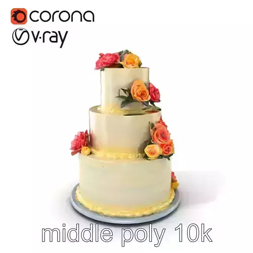 ThreeTier Wedding Cake with Flowers model pack