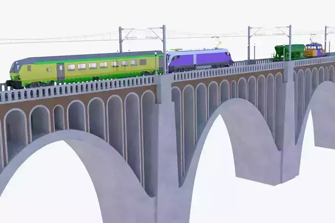Viaduct with passenger and cargo train II