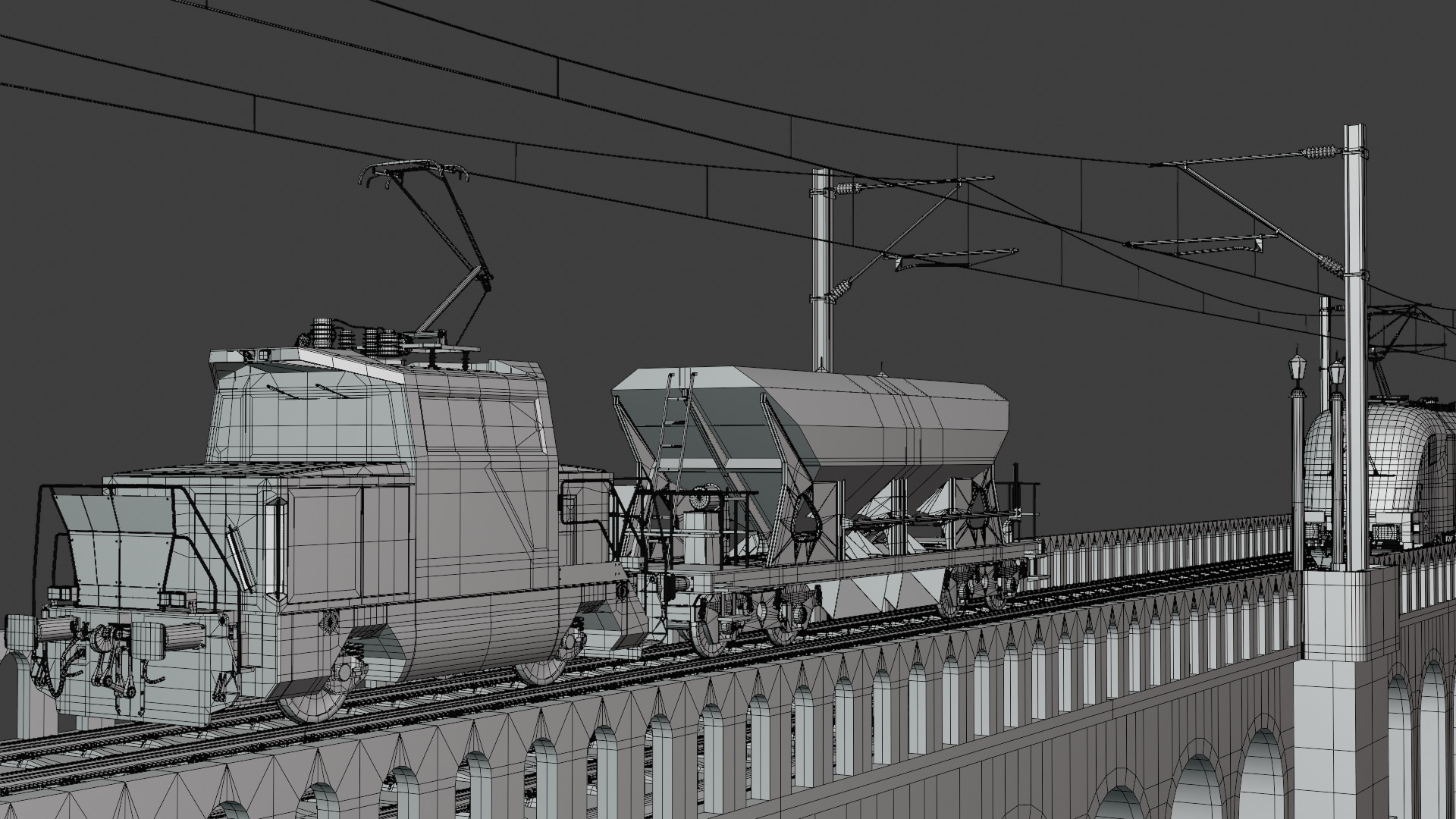 Viaduct with passenger and cargo train II 3D model_7