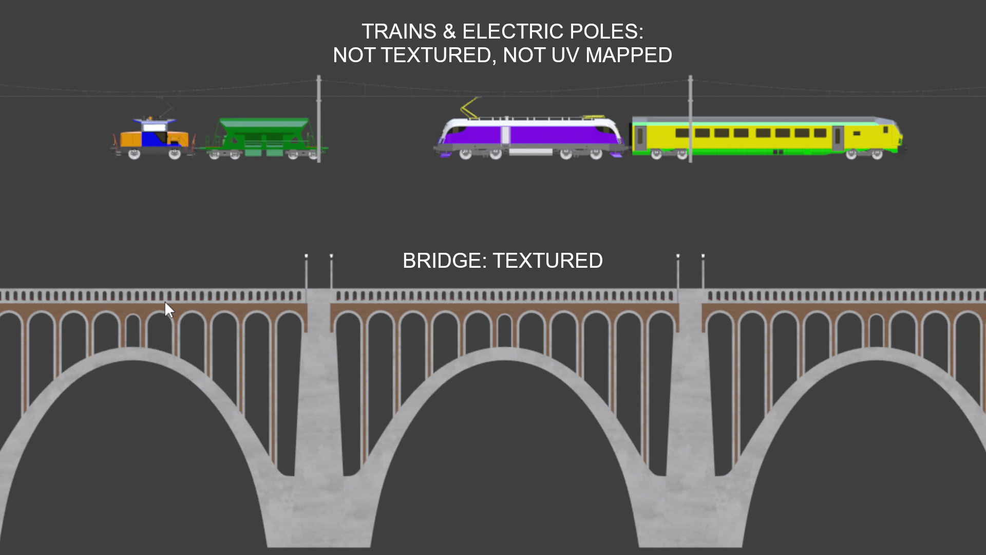 Viaduct with passenger and cargo train II 3D model_3