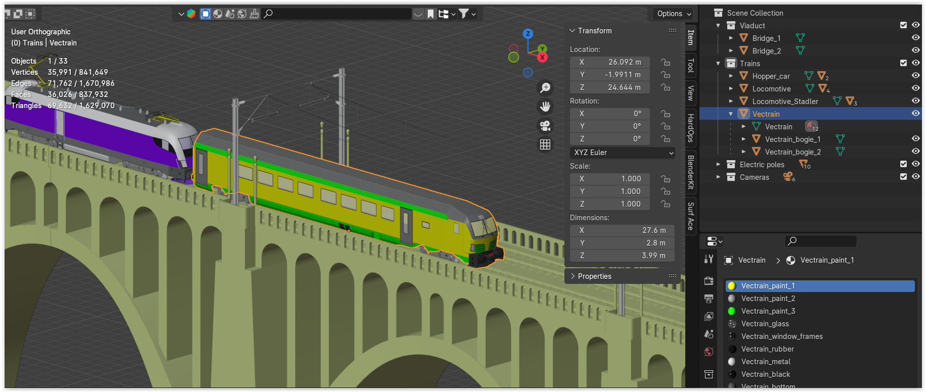 Viaduct with passenger and cargo train II 3D model_14