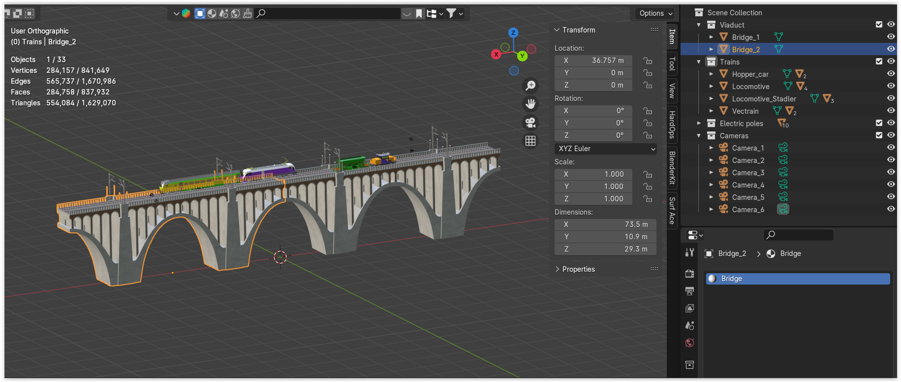 Viaduct with passenger and cargo train II 3D model_13