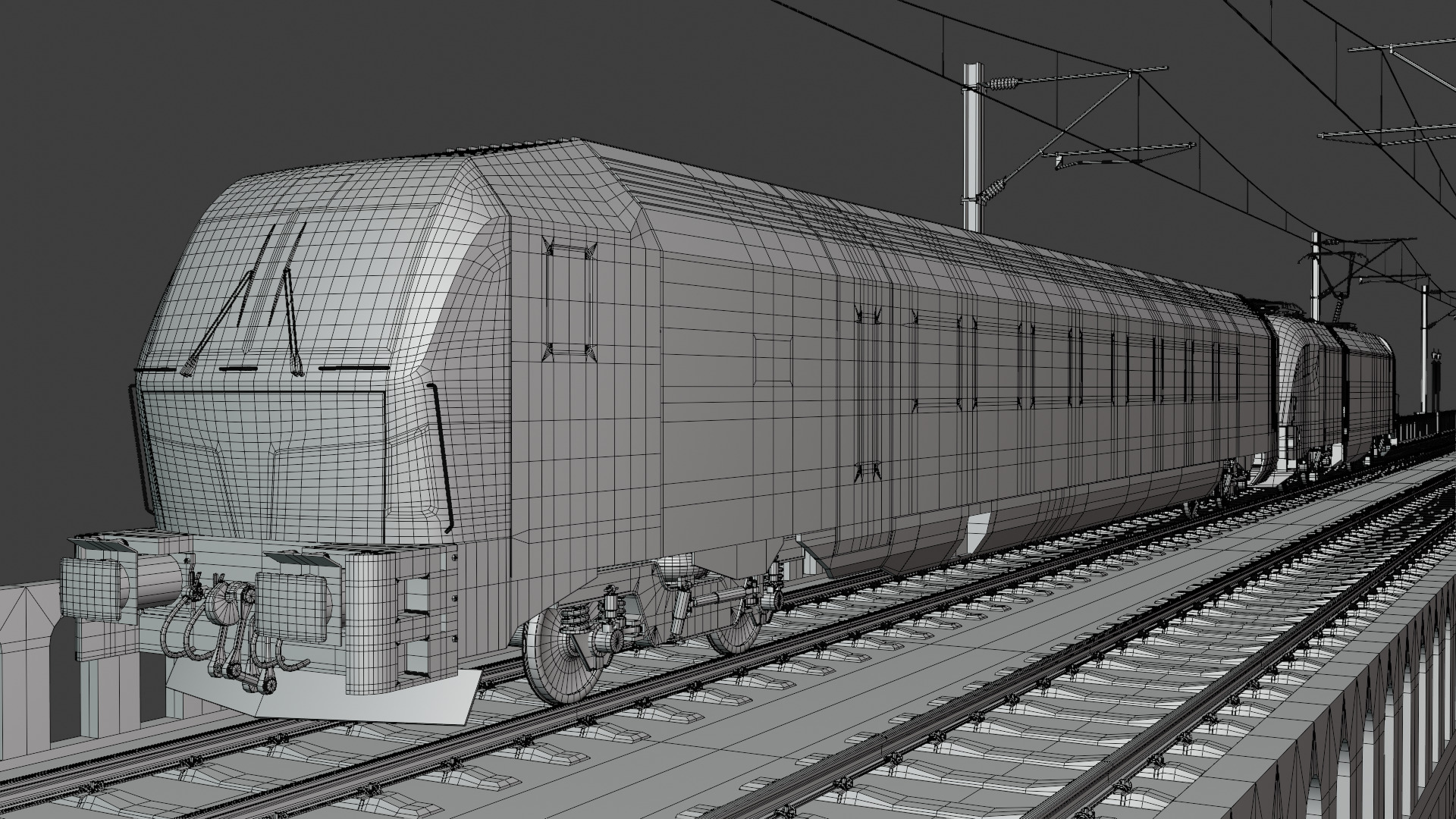 Viaduct with passenger and cargo train II 3D model_5