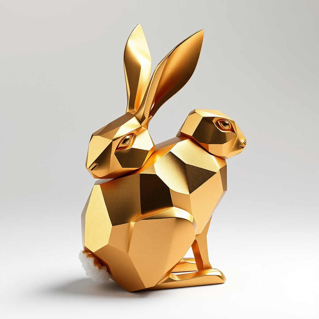 Geometric Brass Hare Sculpture model pack Low-poly 3D model_4
