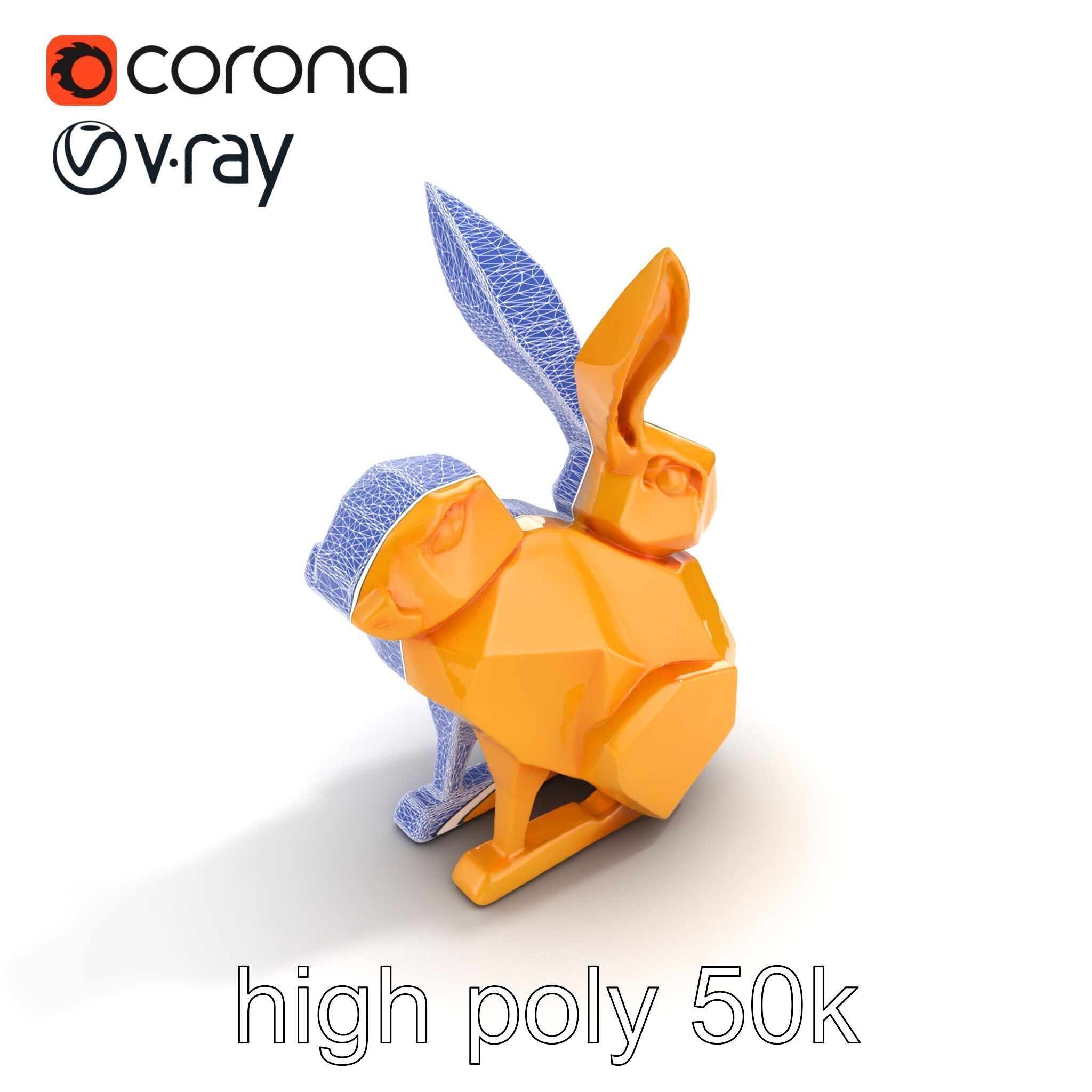 Geometric Brass Hare Sculpture model pack Low-poly 3D model_17