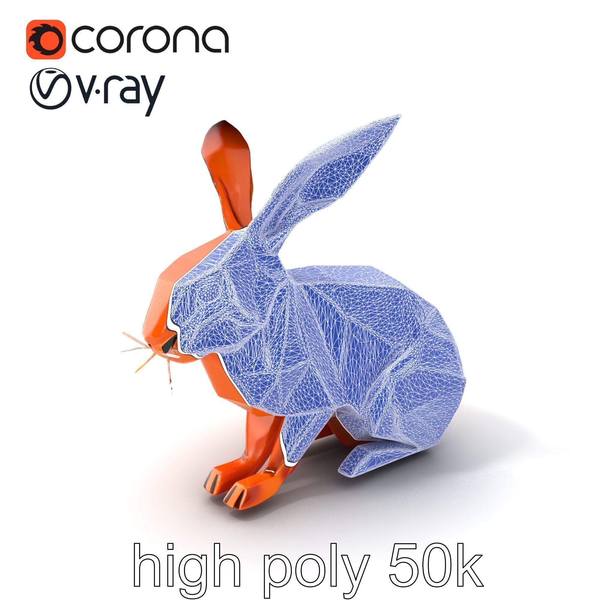 Geometric Copper Hare Sculpture model pack Low-poly 3D model_10
