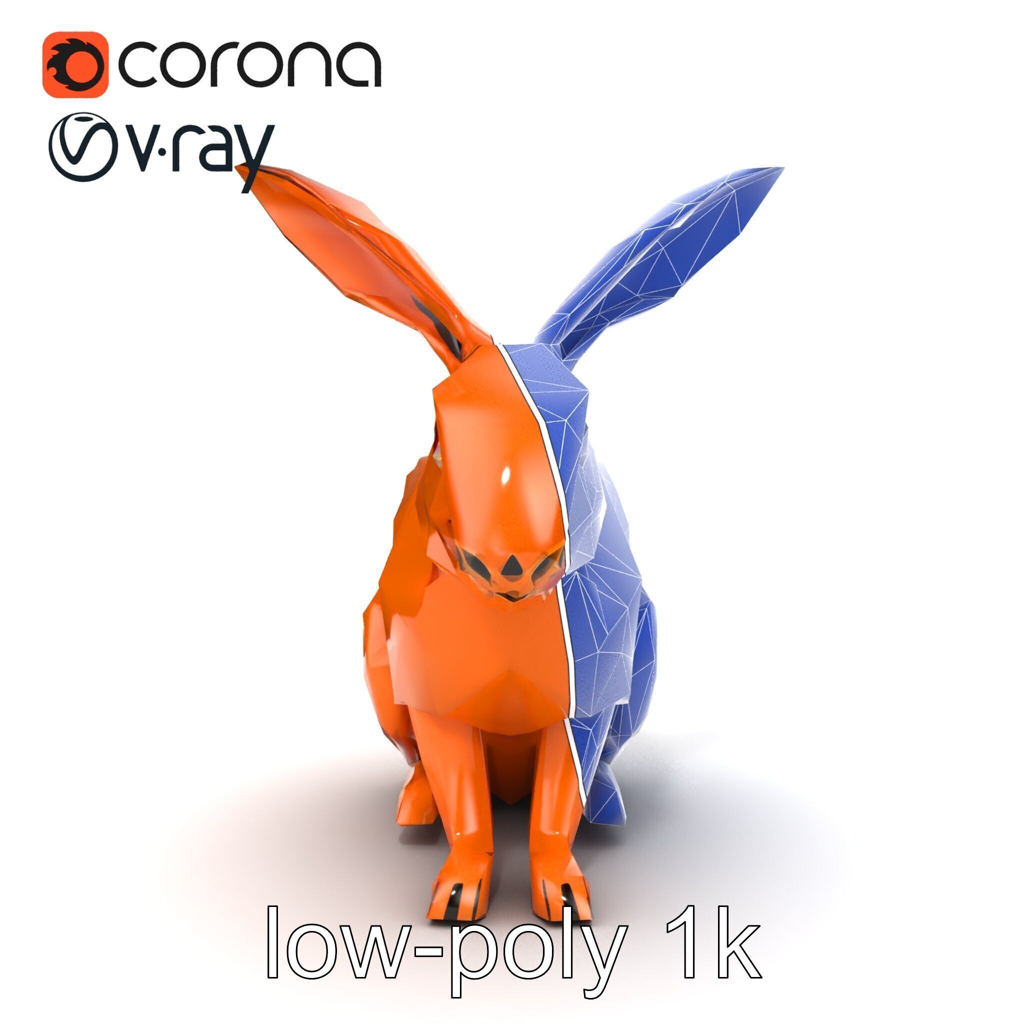 Geometric Copper Hare Sculpture model pack Low-poly 3D model_14