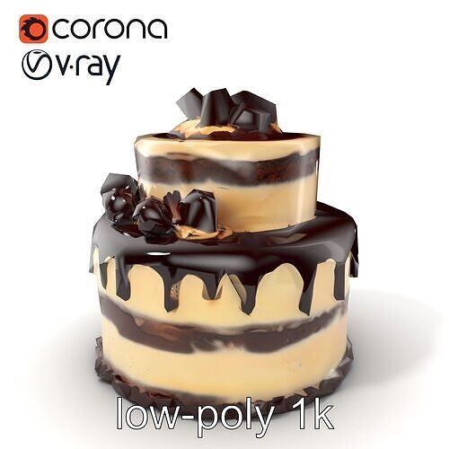 TwoTier Chocolate Cake with Glaze and Decorations model pack Low-poly 3D model 5
