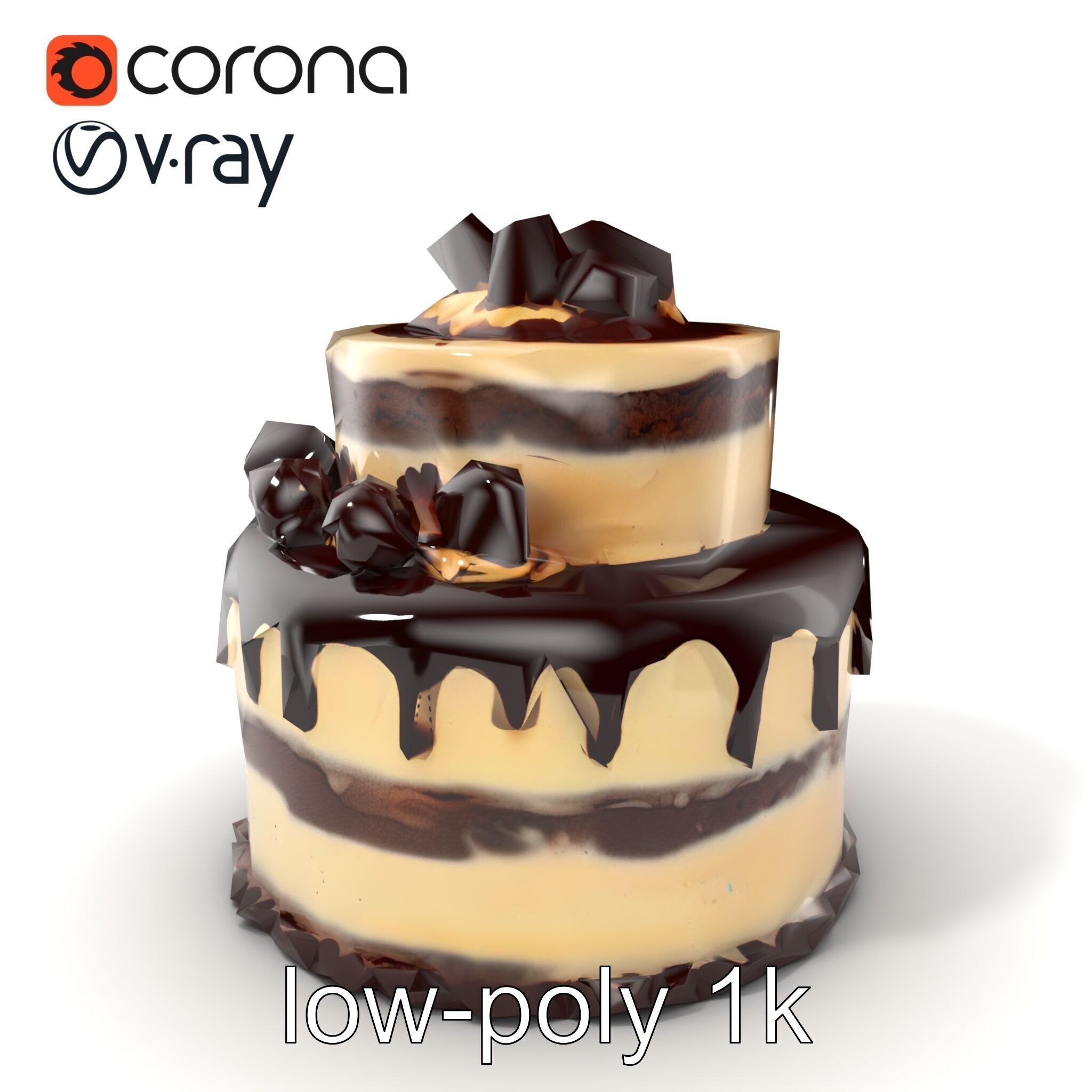 TwoTier Chocolate Cake with Glaze and Decorations model pack Low-poly 3D model_5