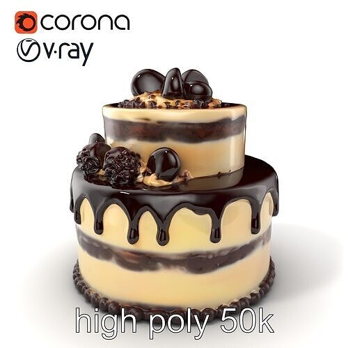 TwoTier Chocolate Cake with Glaze and Decorations model pack Low-poly 3D model 2