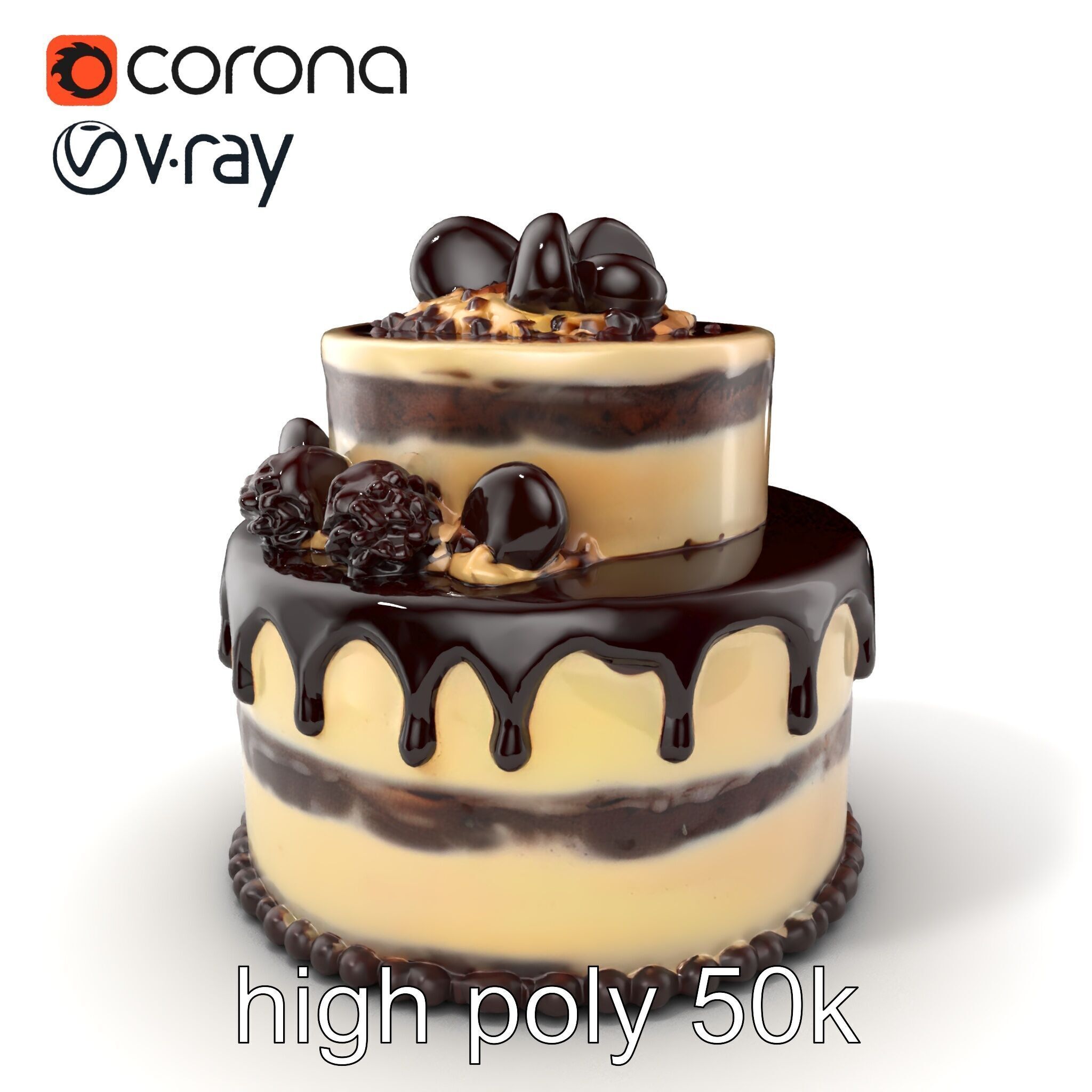TwoTier Chocolate Cake with Glaze and Decorations model pack Low-poly 3D model_2