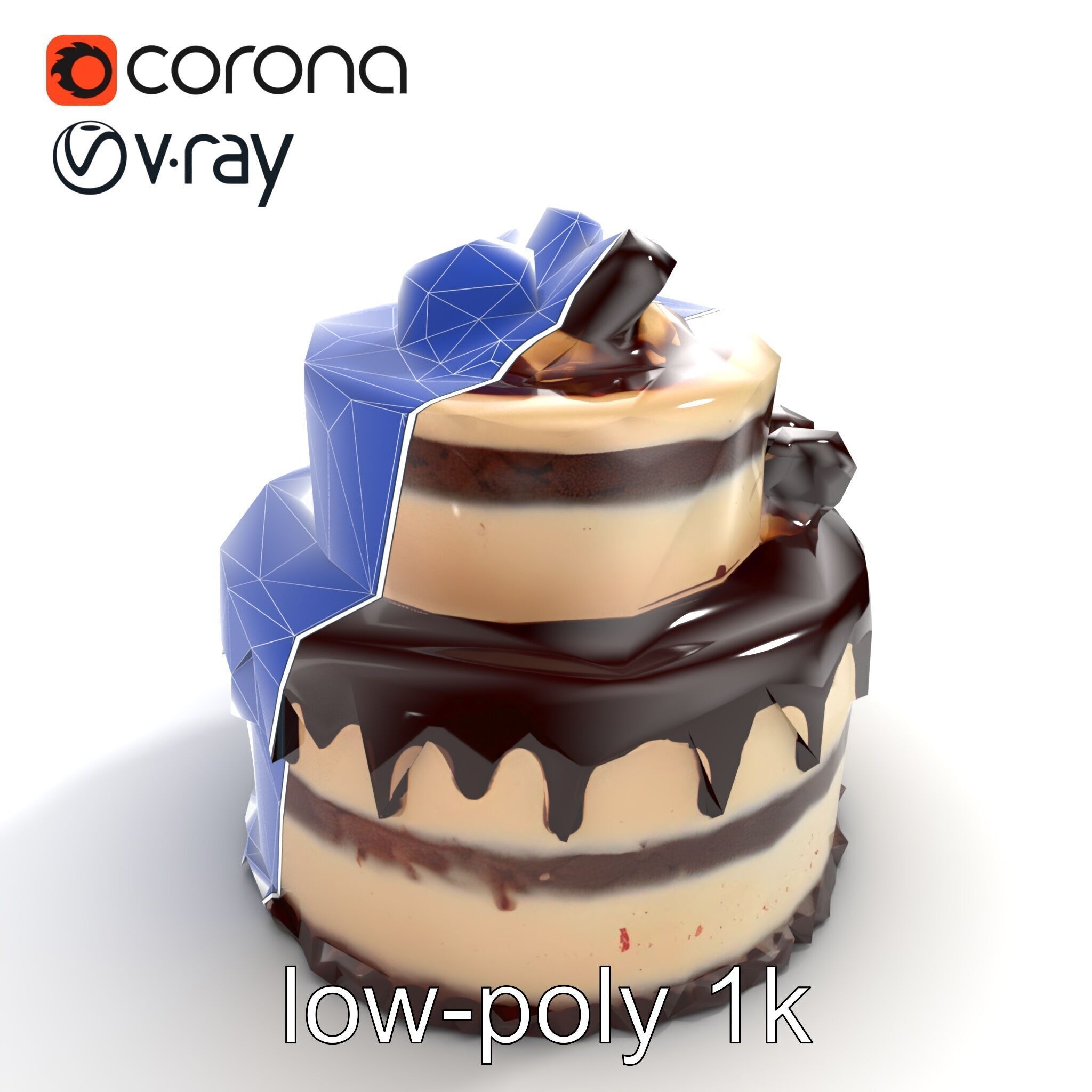 TwoTier Chocolate Cake with Glaze and Decorations model pack Low-poly 3D model_12